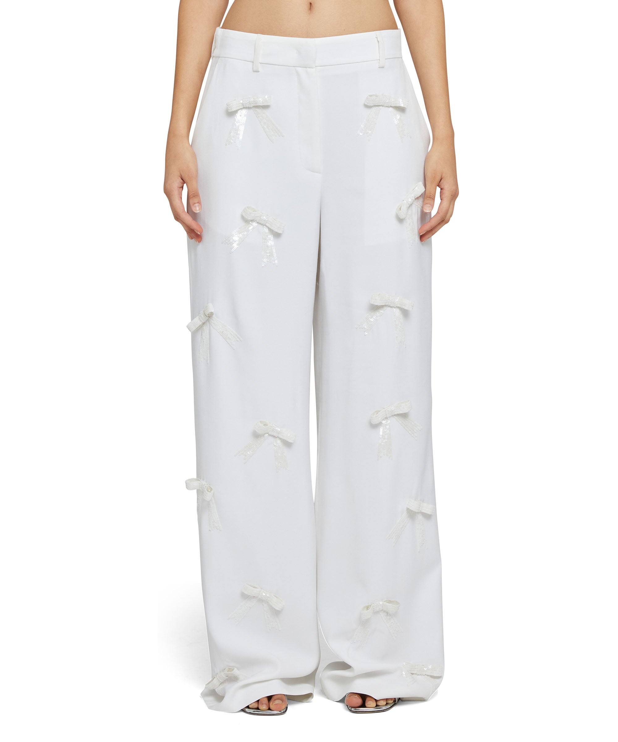 Tailored viscose full-length pants with contrasting bows - 2