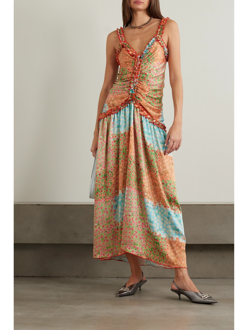 SIEDRÉS Leona Ruffled Floral-printed Crinkled-crepe Midi Dress outlook
