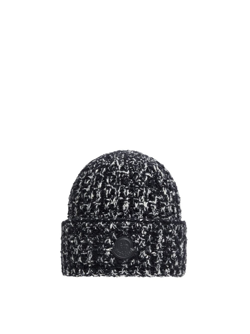 Moncler tweed logo-patch beanie outlook