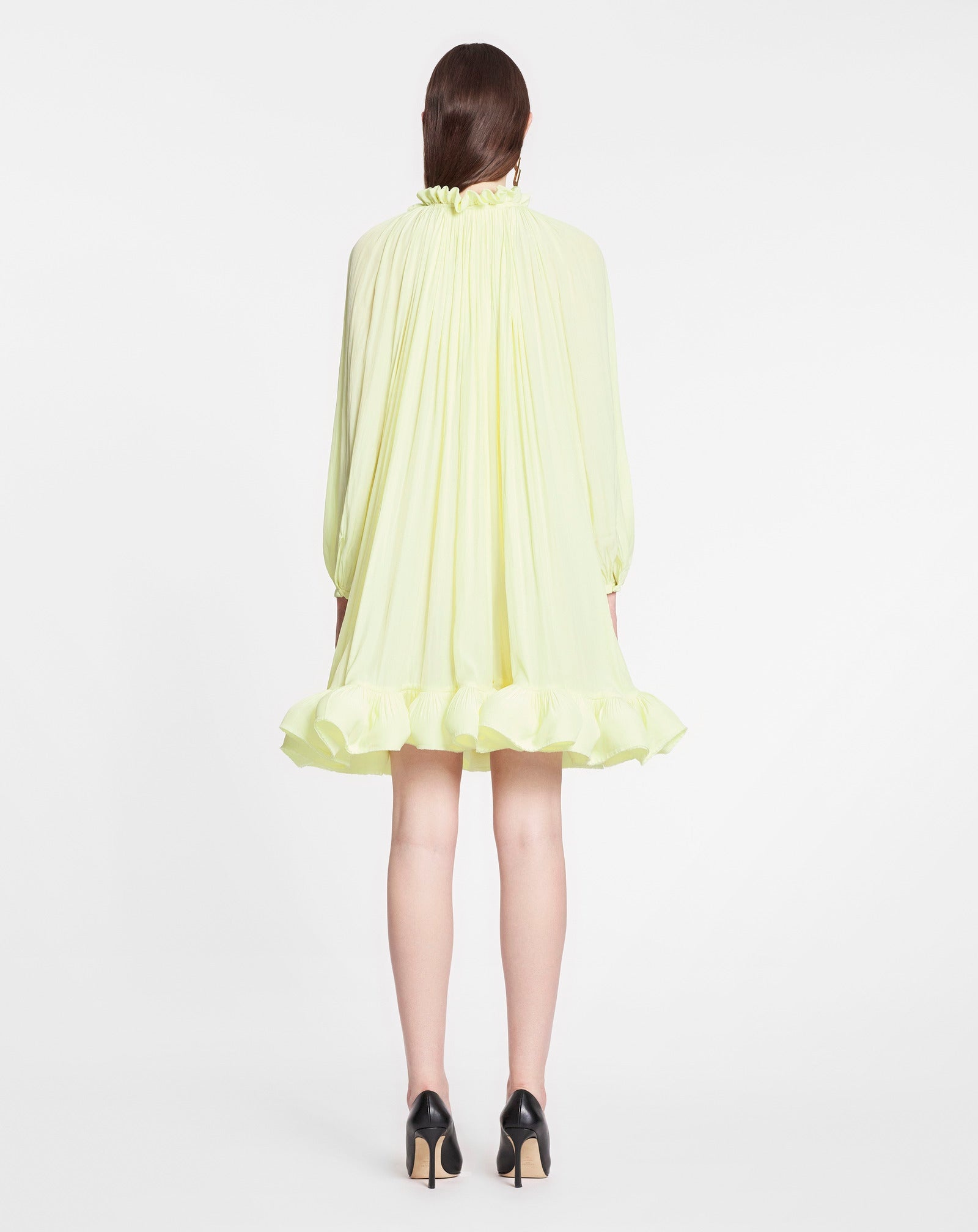 LONG SLEEVE MINI DRESS WITH RUFFLES IN CHARMEUSE - 4