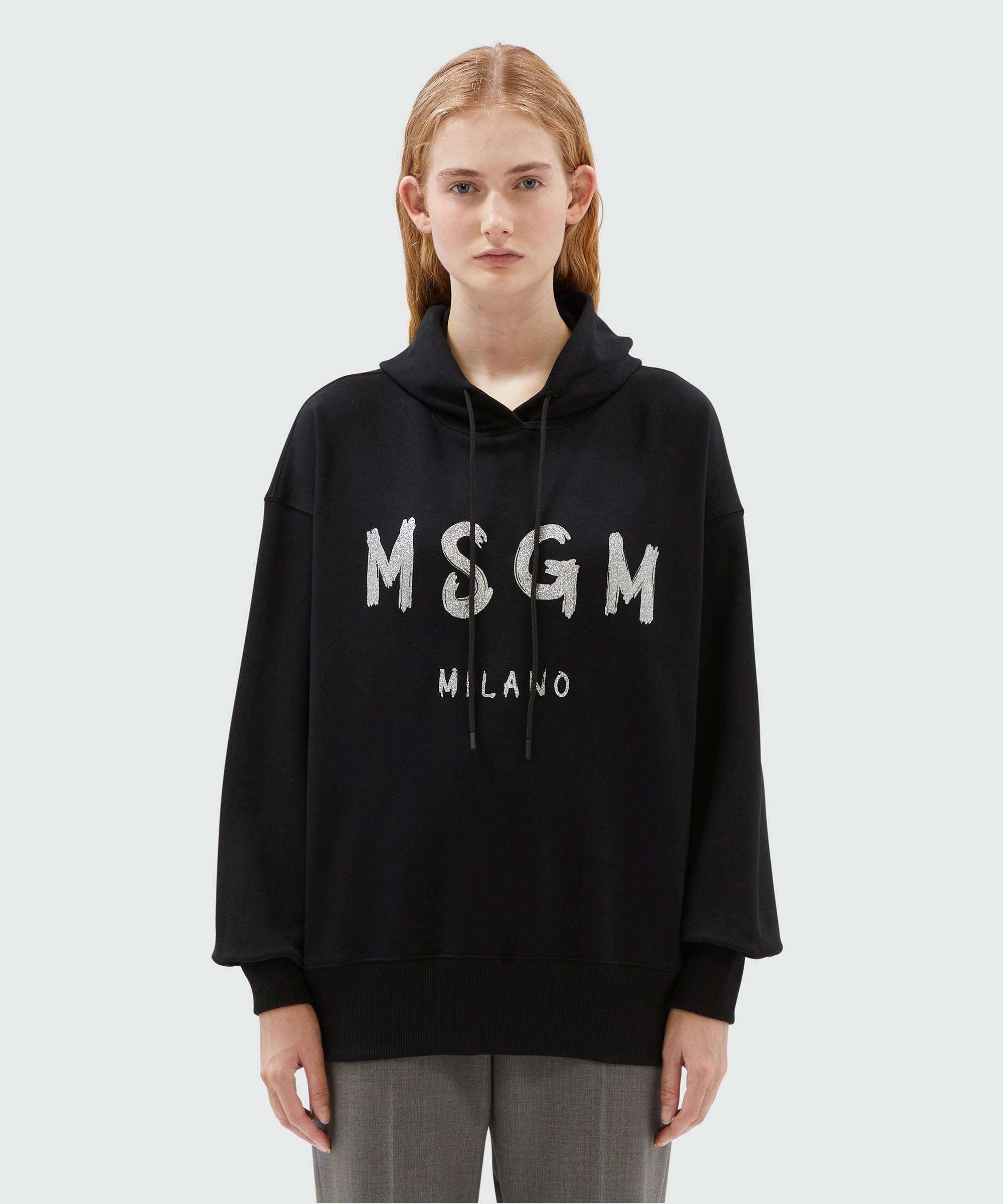 Black jersey sweatshirt with glitter brushstroke logo - 2