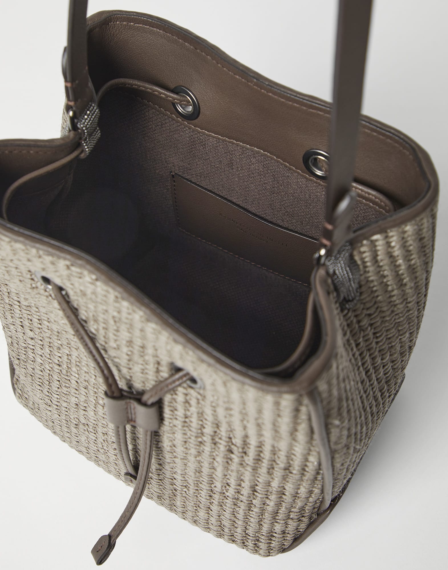 Techno raffia bucket bag with monili - 5