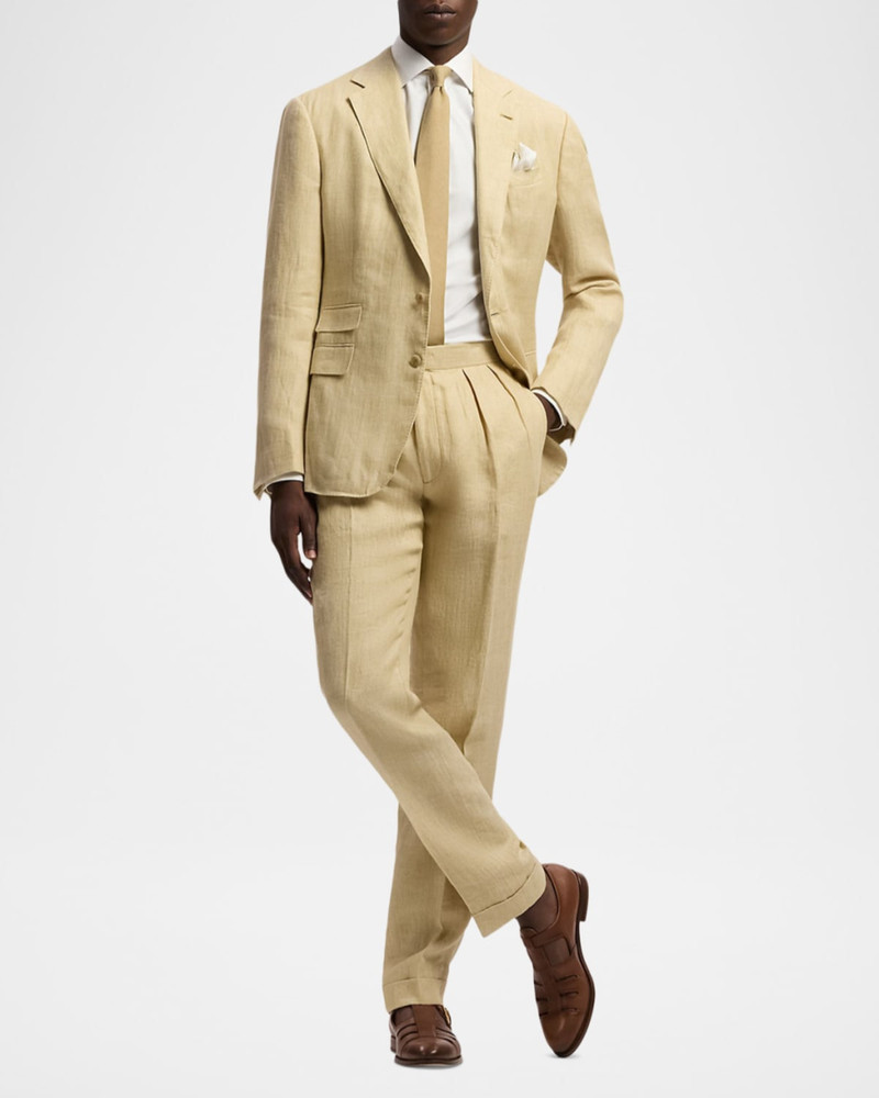 Ralph Lauren Men's Relaxed Fit Textured Linen Pleated Trousers outlook