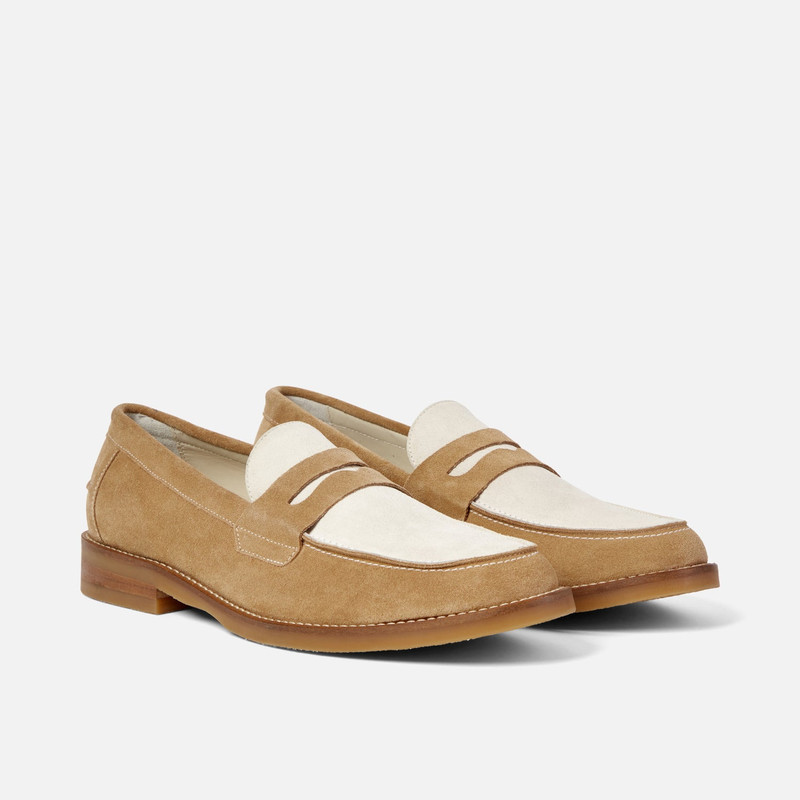 Wilde Beige + White Suede Penny Loafer - Men's 3