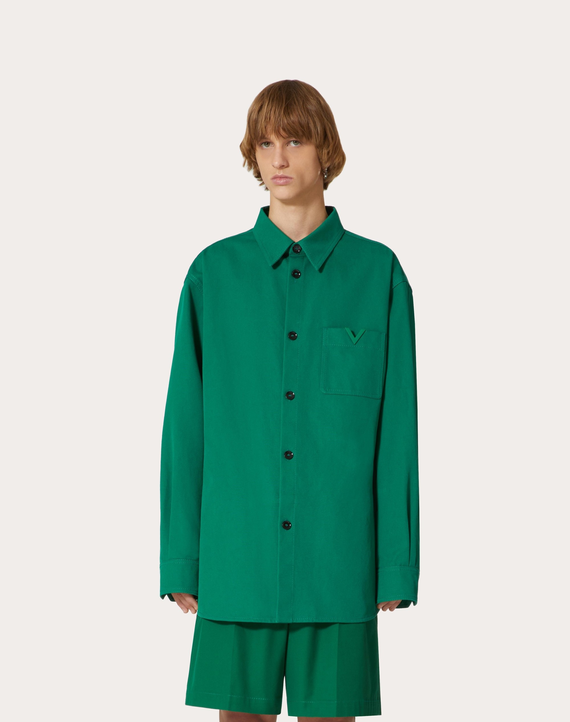 アウターその他 VALENTINO Men Coat Green 6V3CJD41CKV LR1 マンダリンカラー コットンベルベット X ウォッシュドリネン
