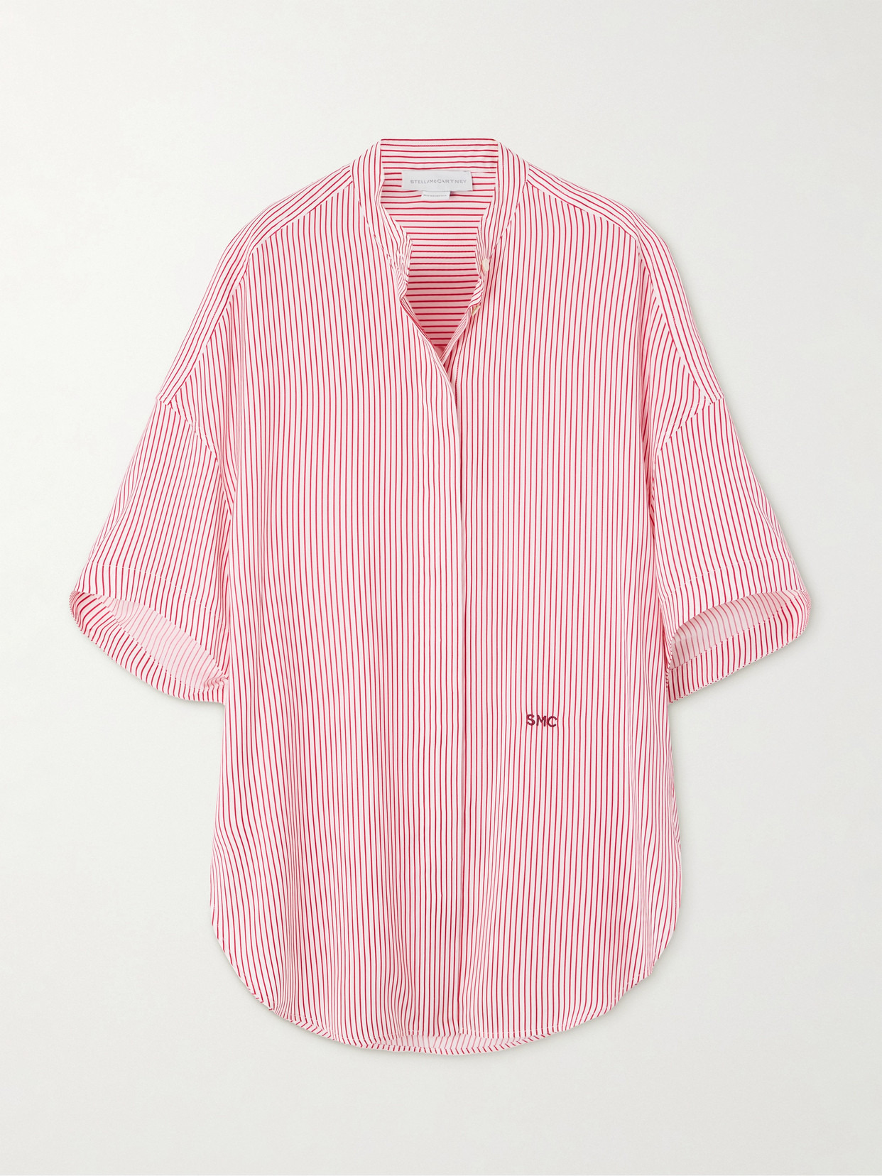 Oversized Embroidered Striped Organic Silk Shirt - 1