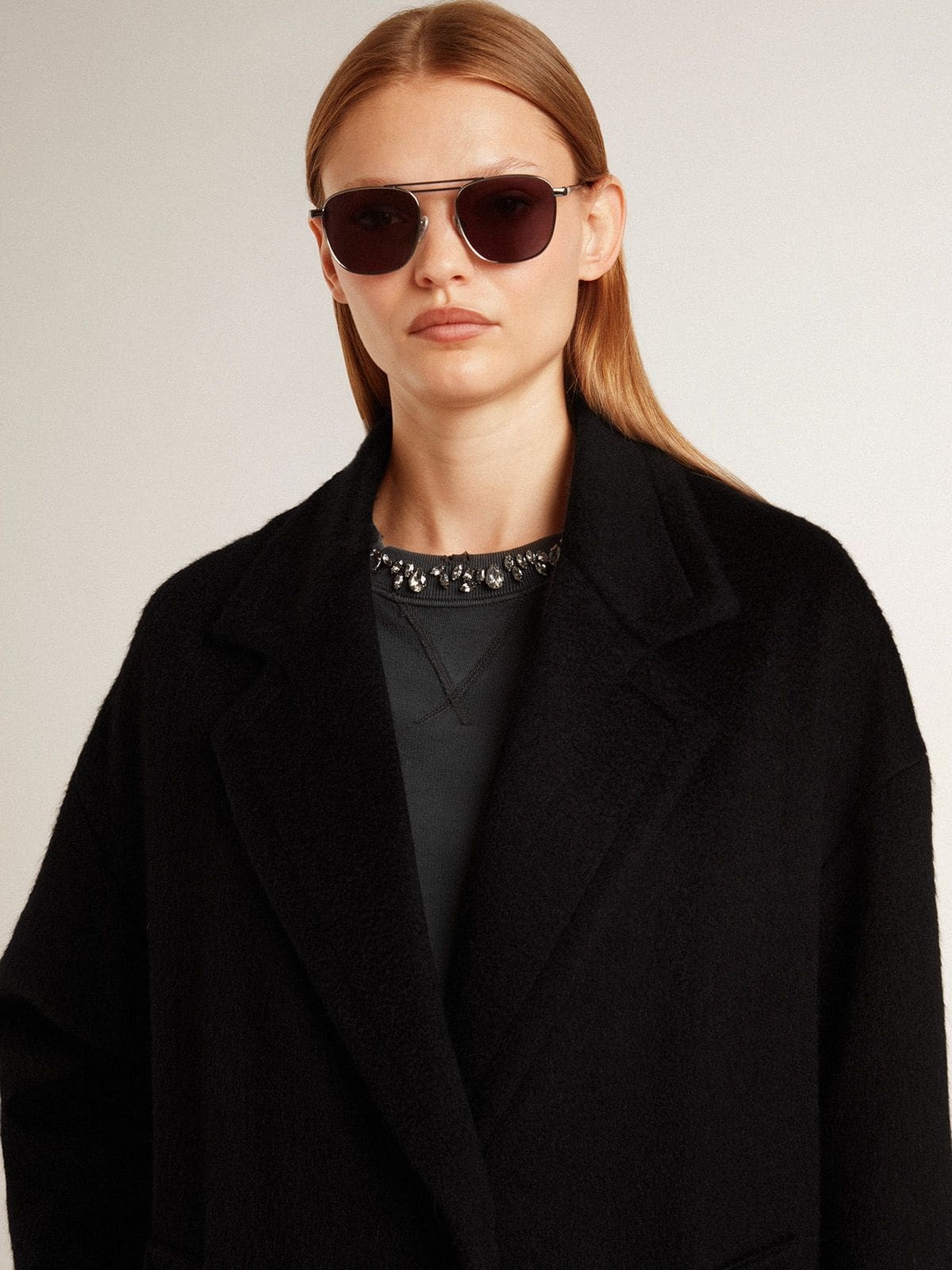 Women's single-breasted black cocoon coat - 4