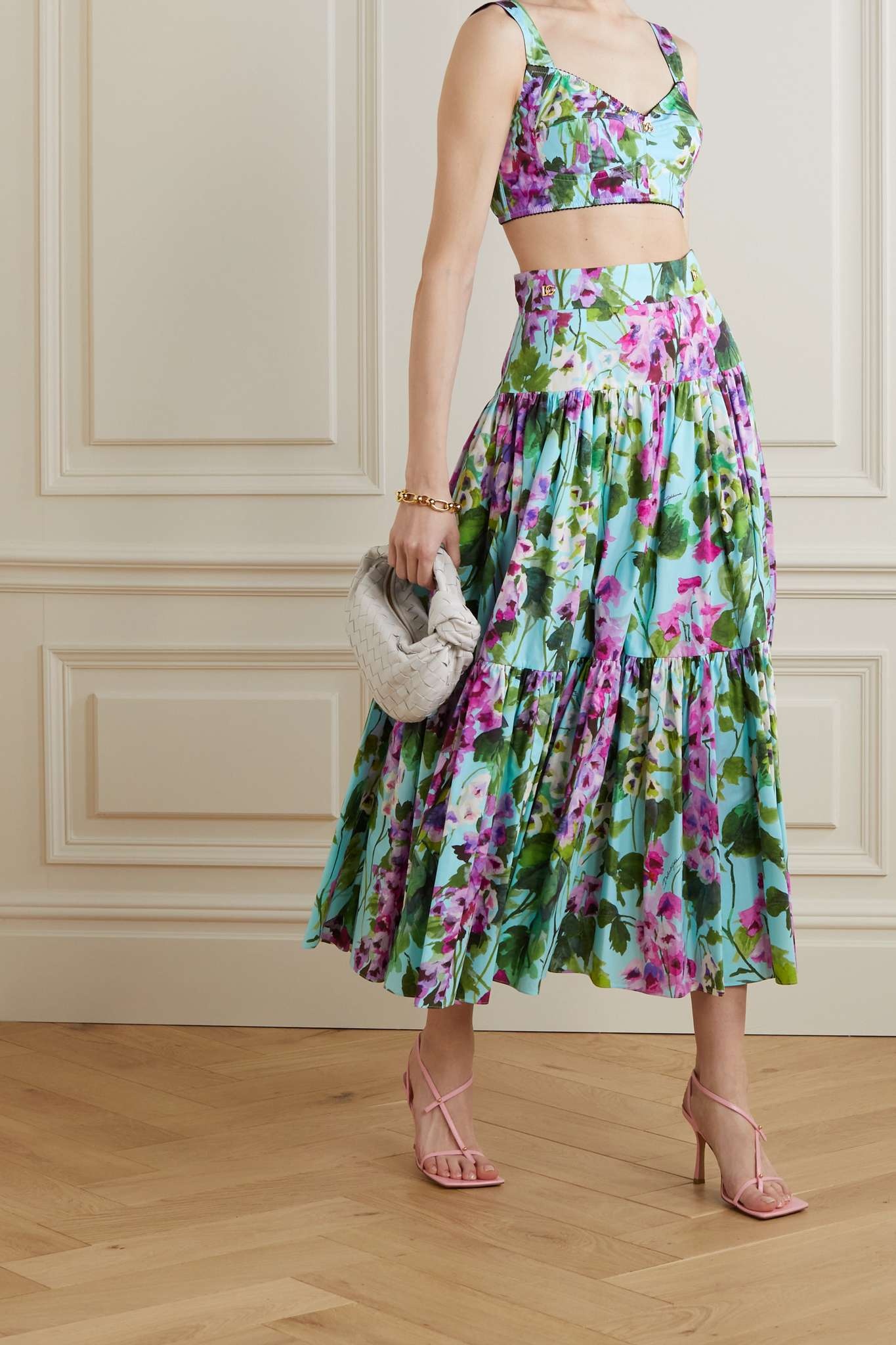 Pleated floral-print cotton-poplin midi skirt - 2