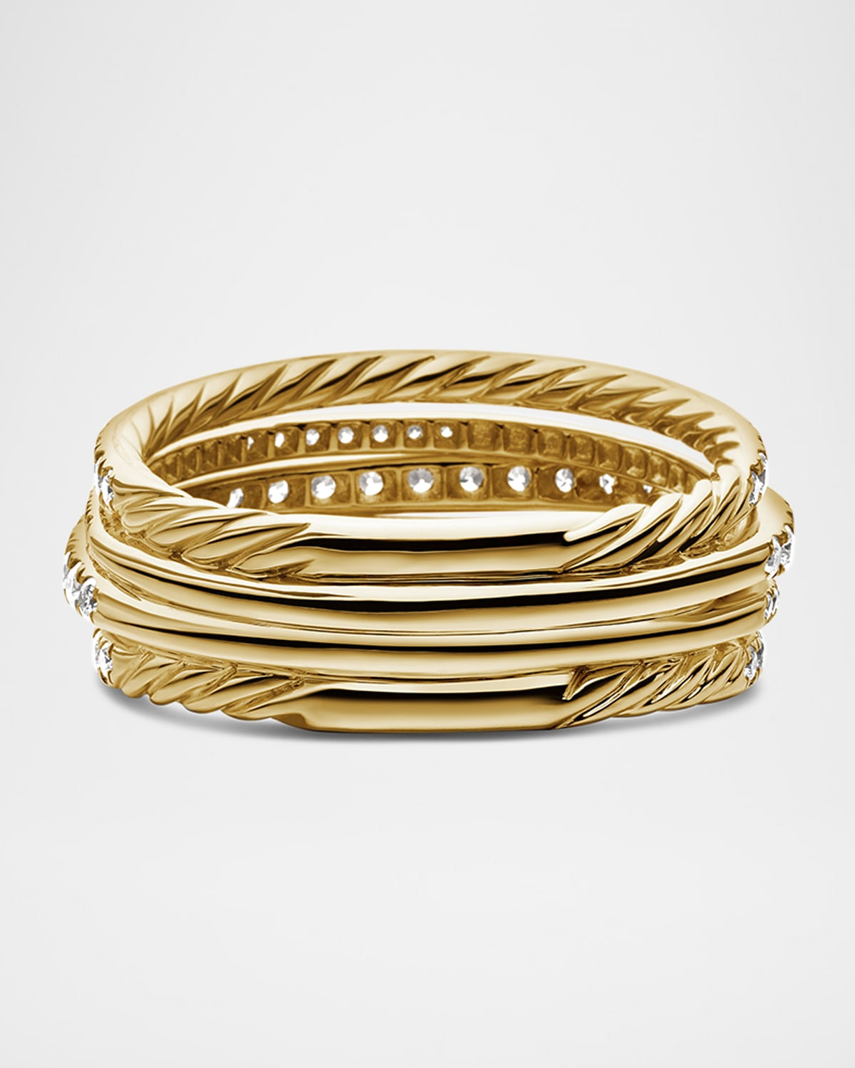 Pave Crossover Ring with Diamonds in 18K Gold, 11mm - 7