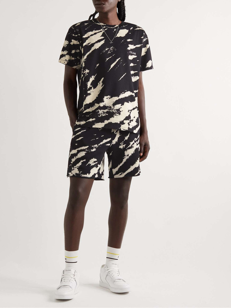 CELINE Straight-Leg Tie-Dyed Logo-Print Cotton-Jersey Drawstring Shorts outlook