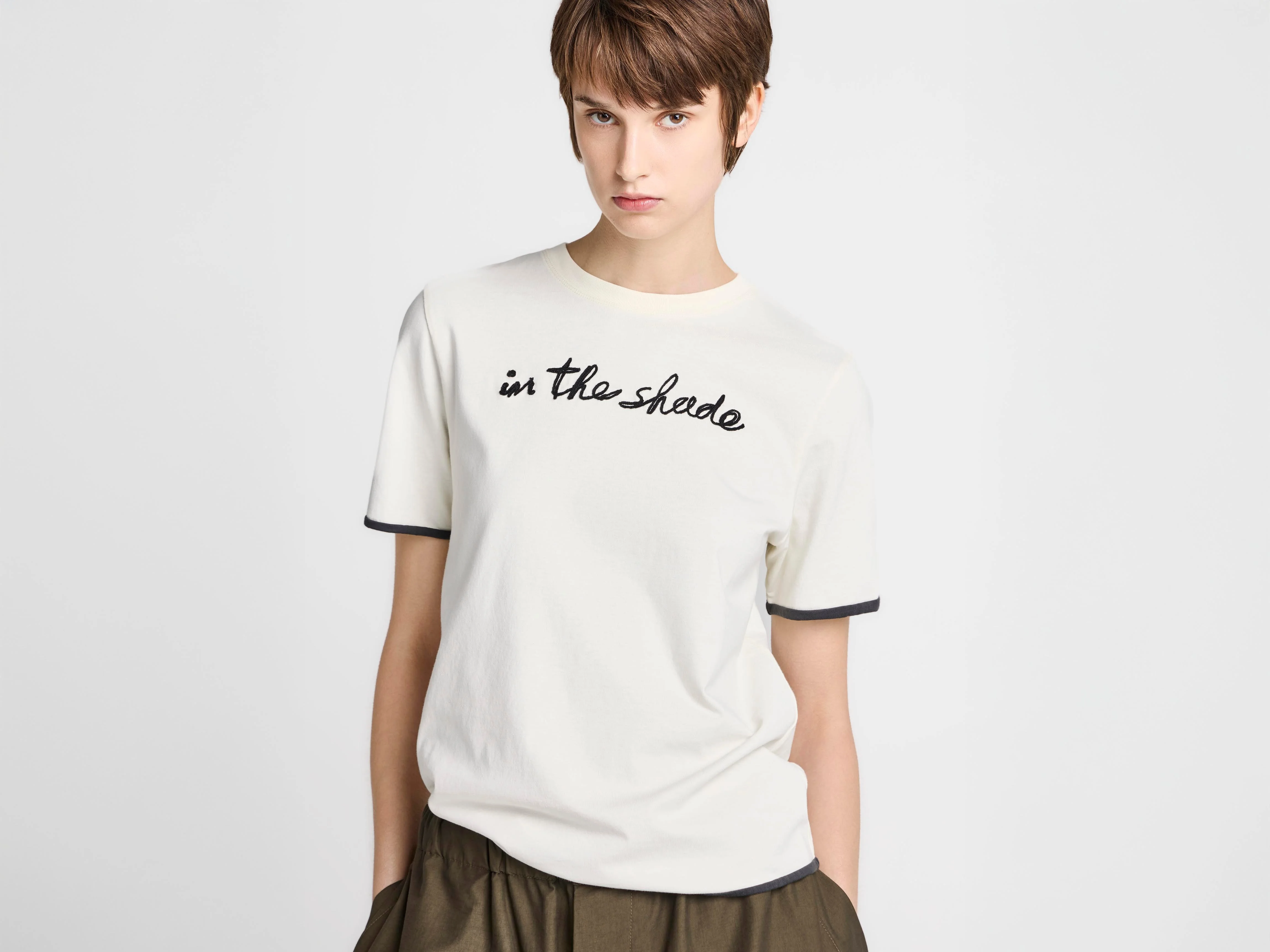 WOMENS 'IN THE SHADE' T-SHIRT IN ECRU & WASHED BLACK - 1