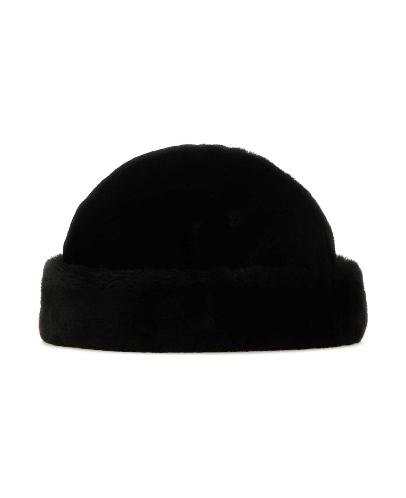 Black Shearling Padded Hat - 1