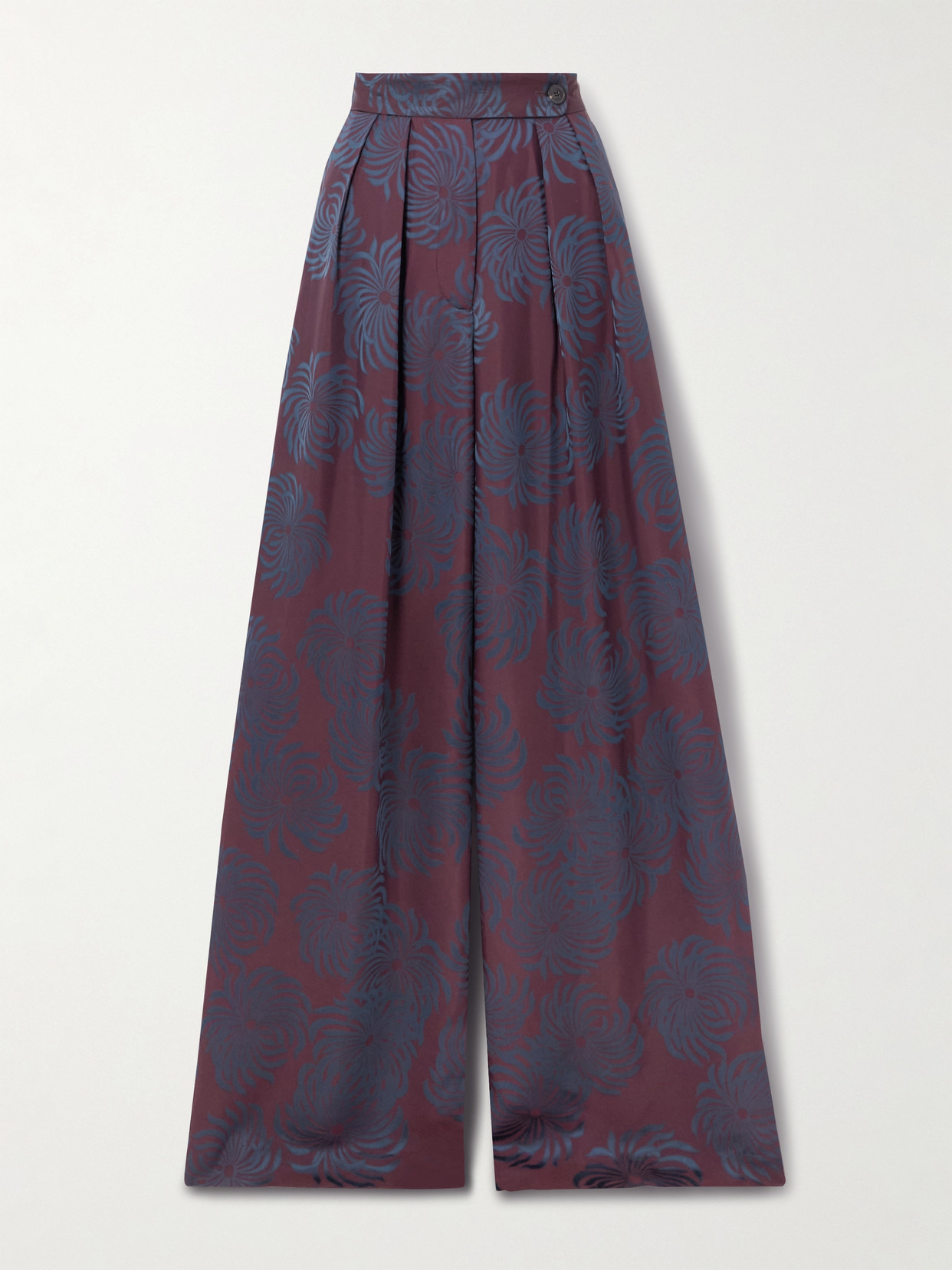 Pleated Satin-jacquard Wide-leg Pants - 1