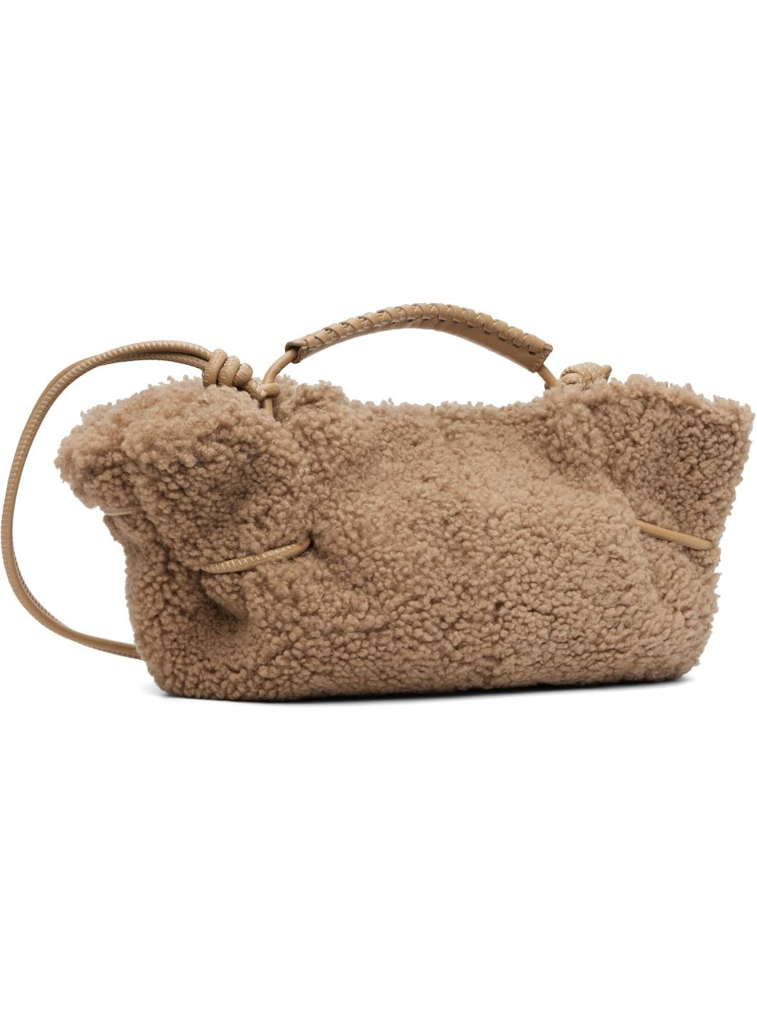 Beige Arta Mini Curly Shearling Bag - 3