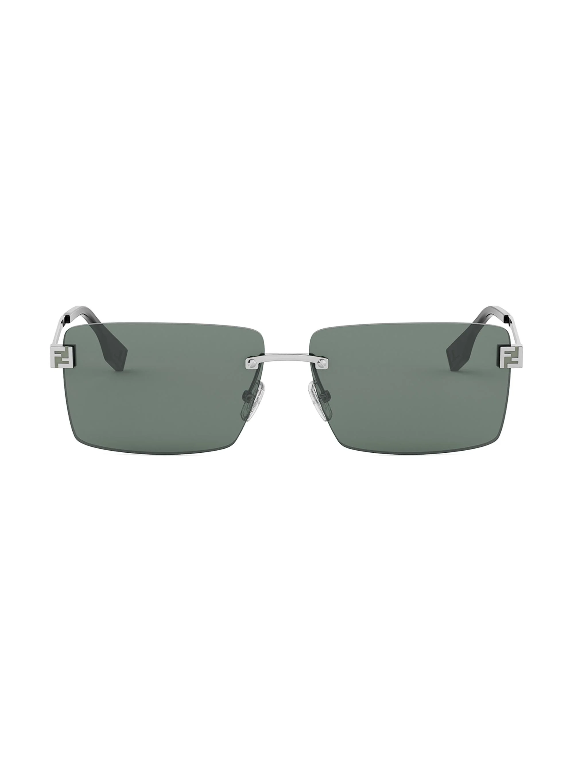 Men Fendi Sky 61MM Rectangular Sunglasses - Shiny Light Ruthenium Green - 1
