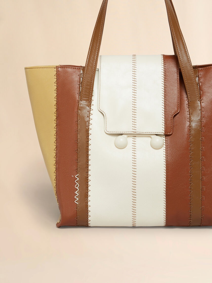 CREAM, BROWN, AND BEIGE LEATHER TRUNKAROO MEDIUM BAG - 4