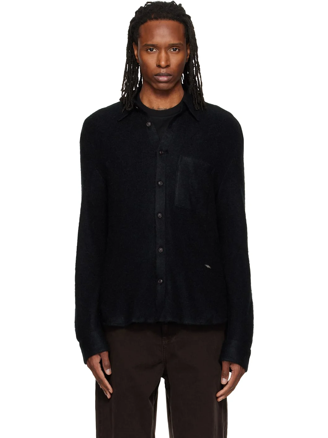 Black Knit Mohair Shirt - 1