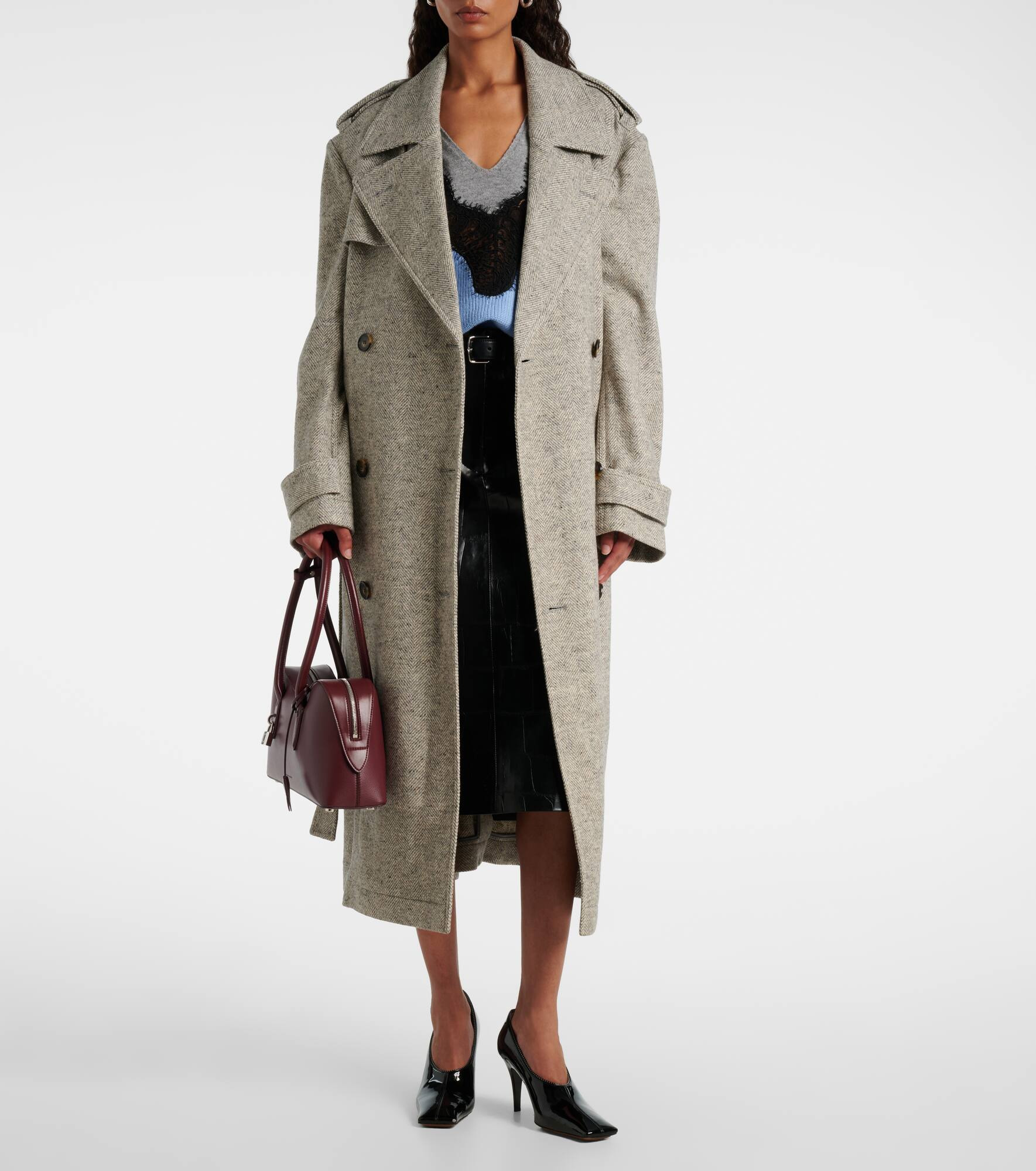 Herringbone wool and silk trench coat - 2