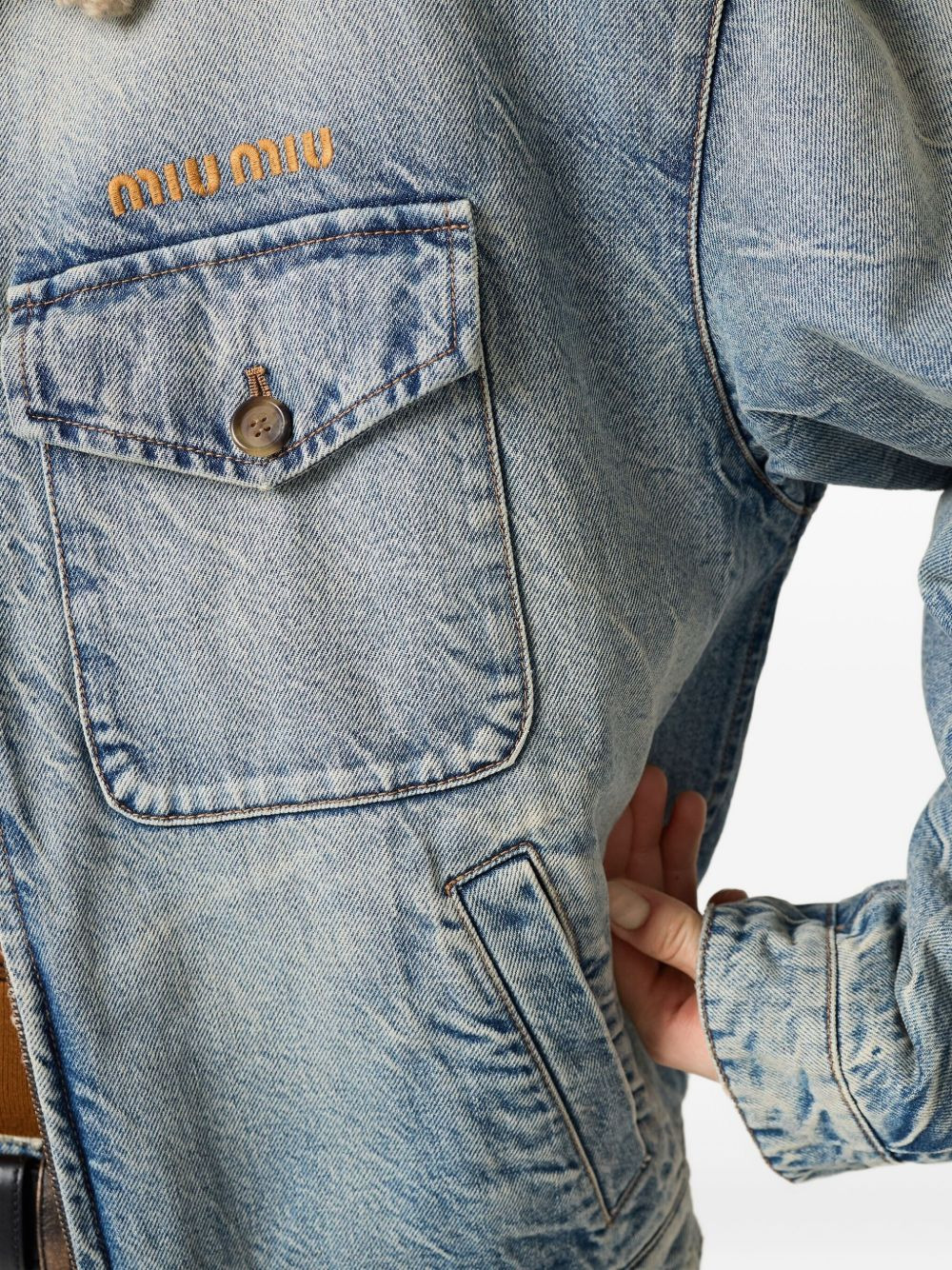 shearling-collar denim jacket - 4