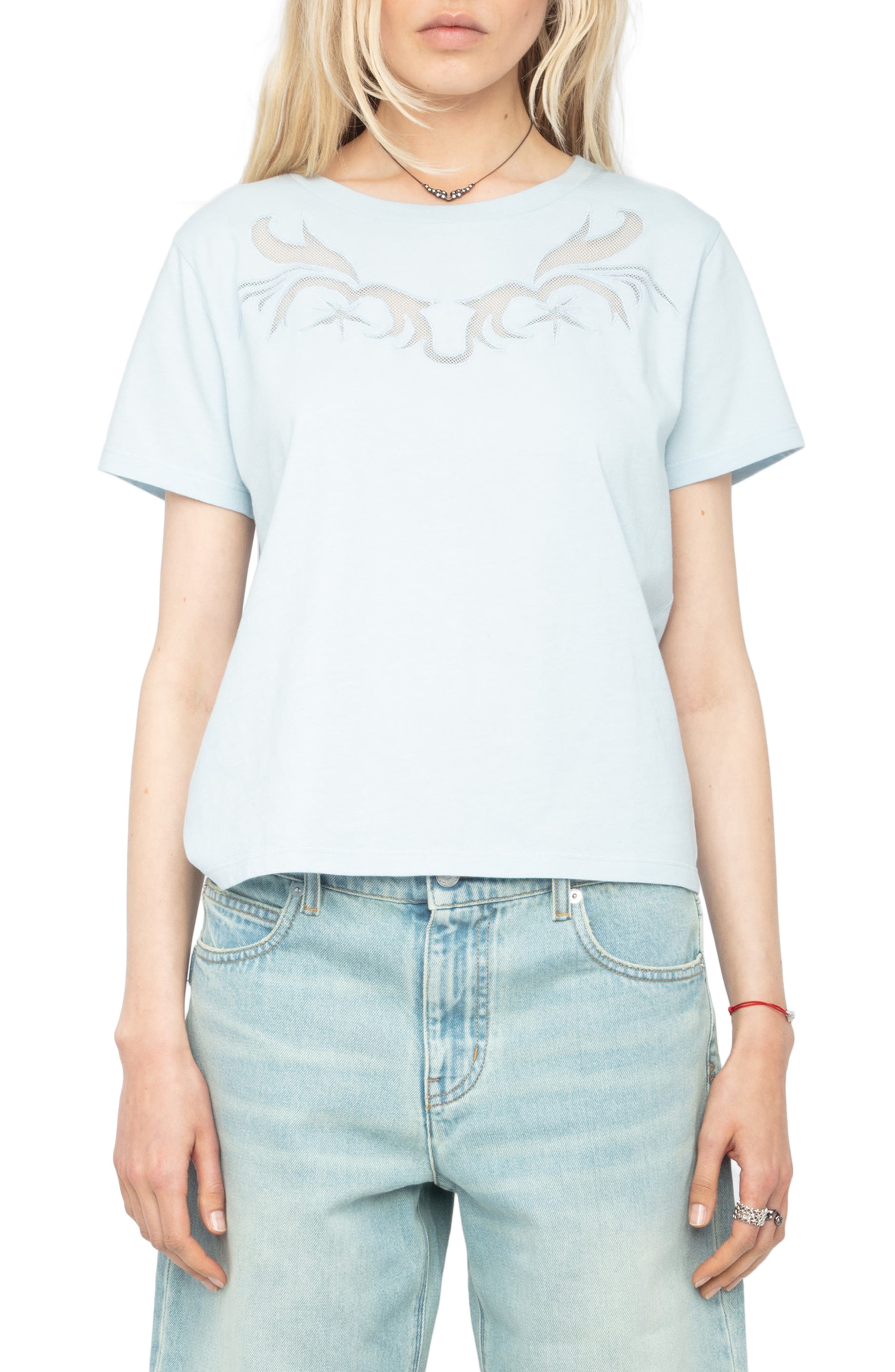 Zadig & Voltaire Alys Mesh Inset Cotton T-Shirt in Cloud at Nordstrom - 1