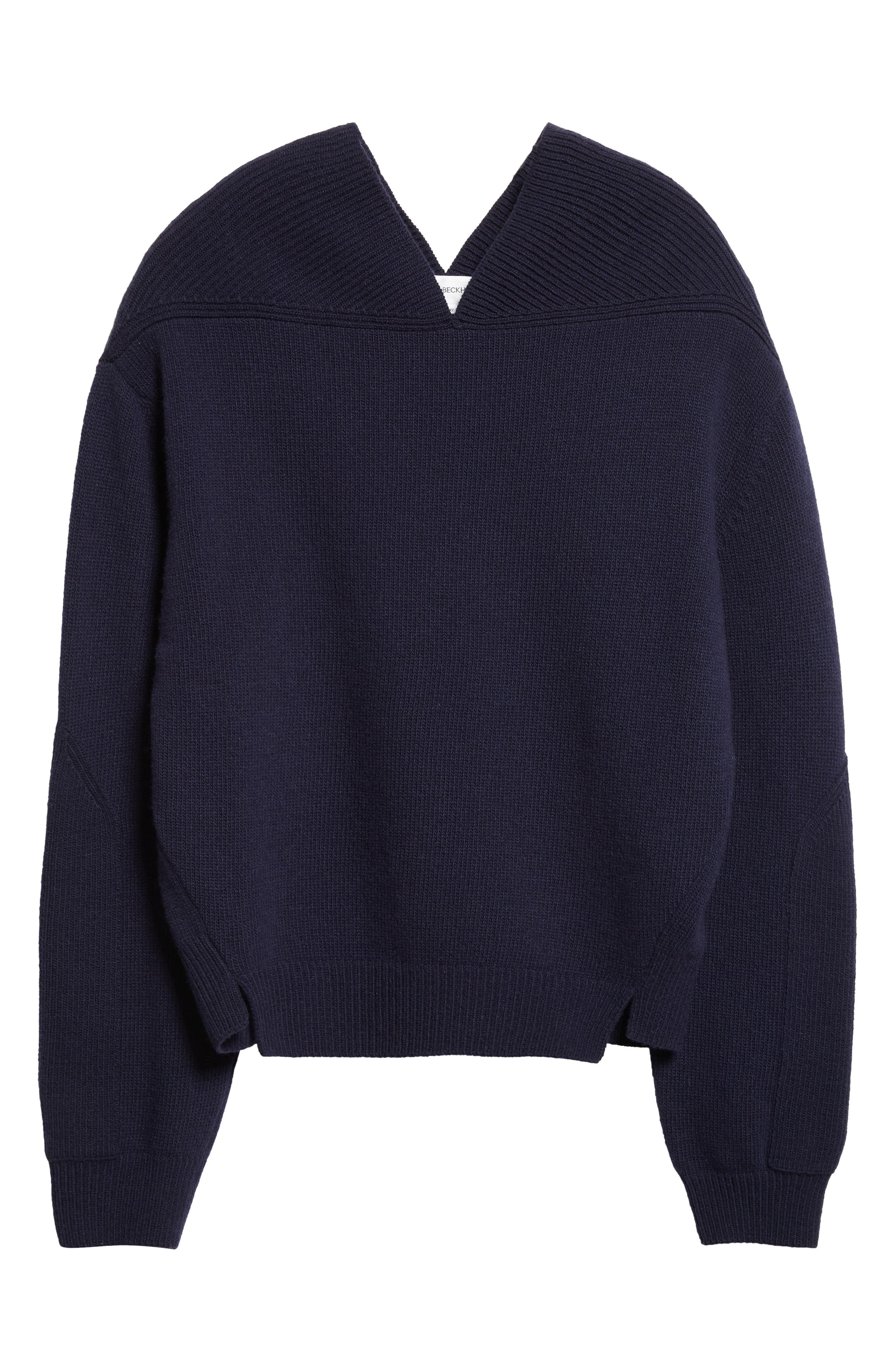 Victoria Beckham V-Neck Yoke Detail Merino Wool & Cashmere Sweater in Navy at Nordstrom - 6