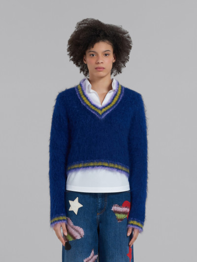 Marni BLUE MOHAIR JUMPER WITH STRIPED TRIMS outlook