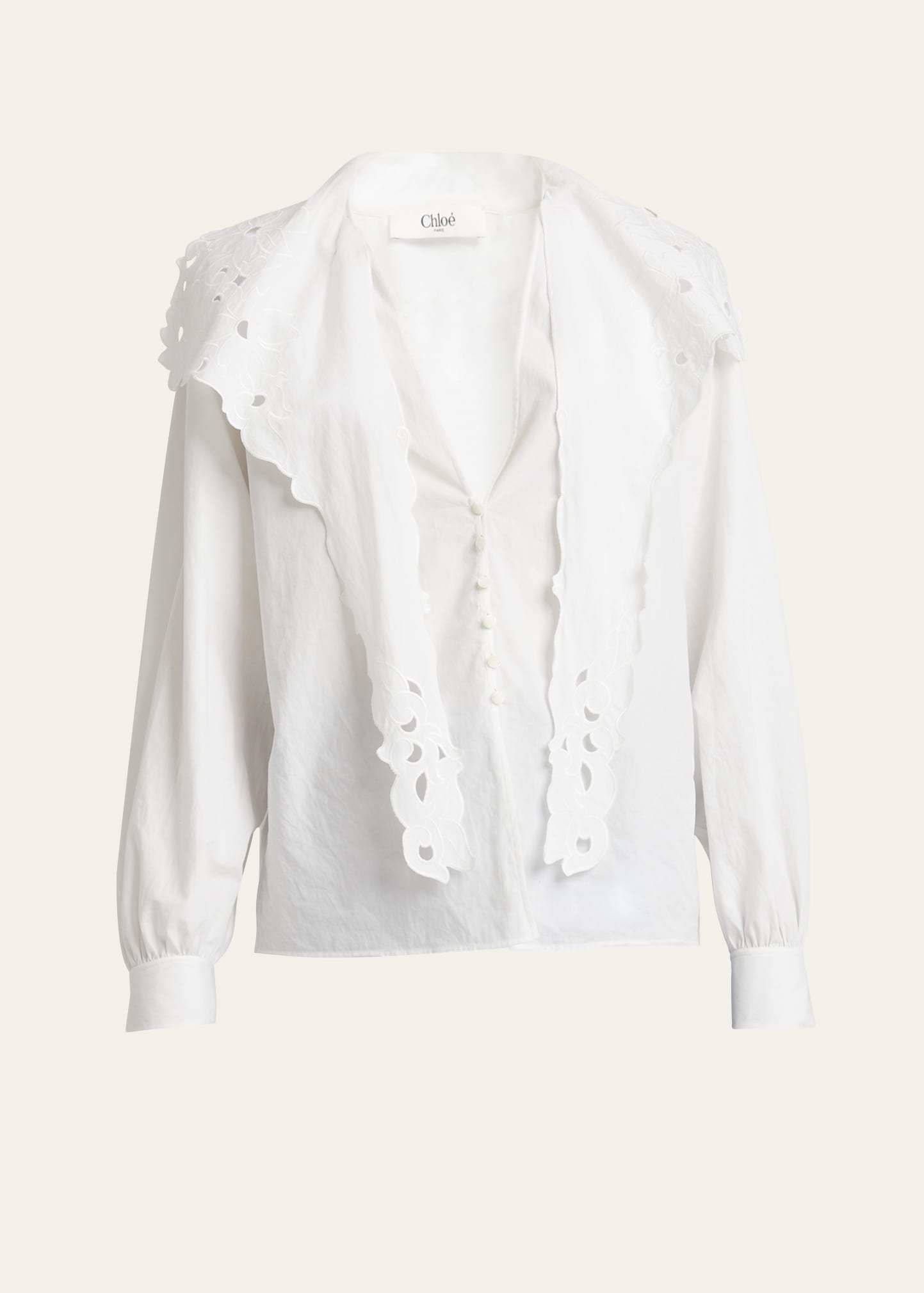 Embroidered Lavallière Cotton Shirt - 1