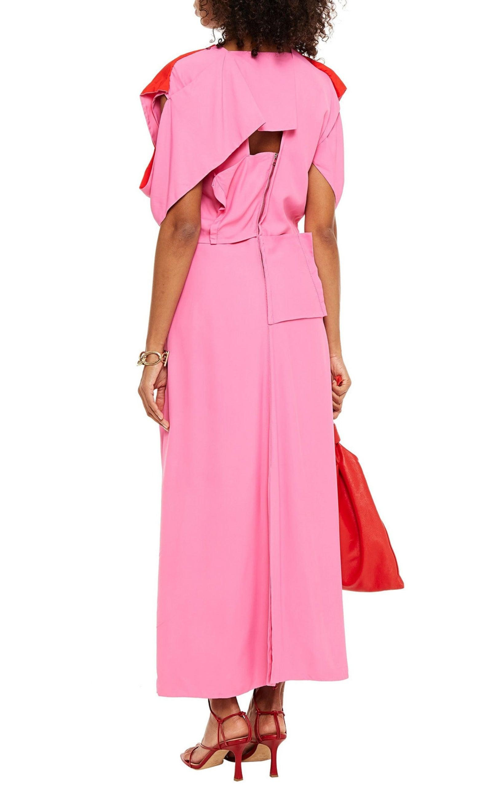 Cold-shoulder Cutout Two-tone Midi Dress - 3