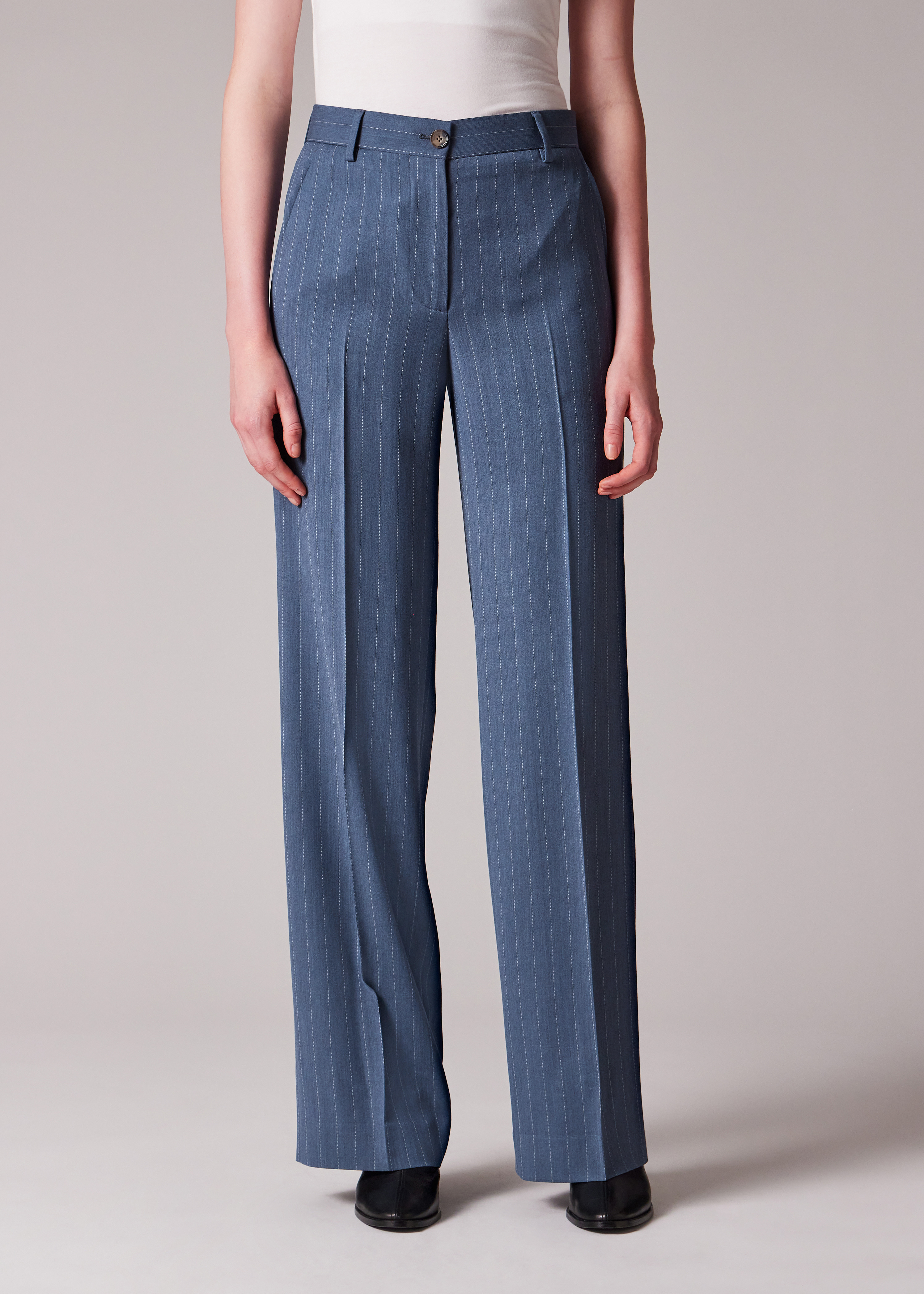 Women's Slate Blue Unlined Pinstripe Three-Piece Suit - 3
