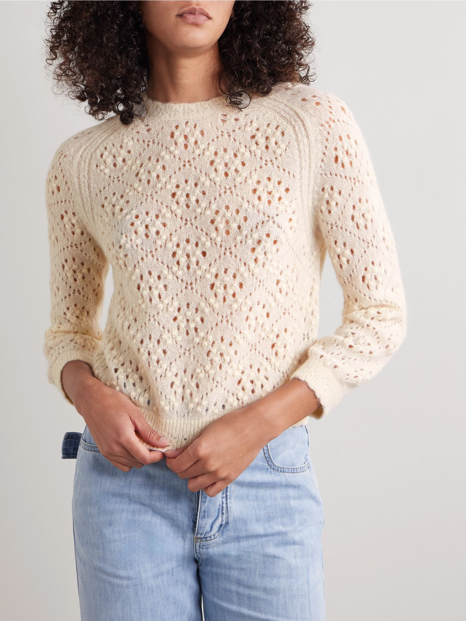 Emiliana pointelle-knit alpaca-blend sweater Ivory - 3