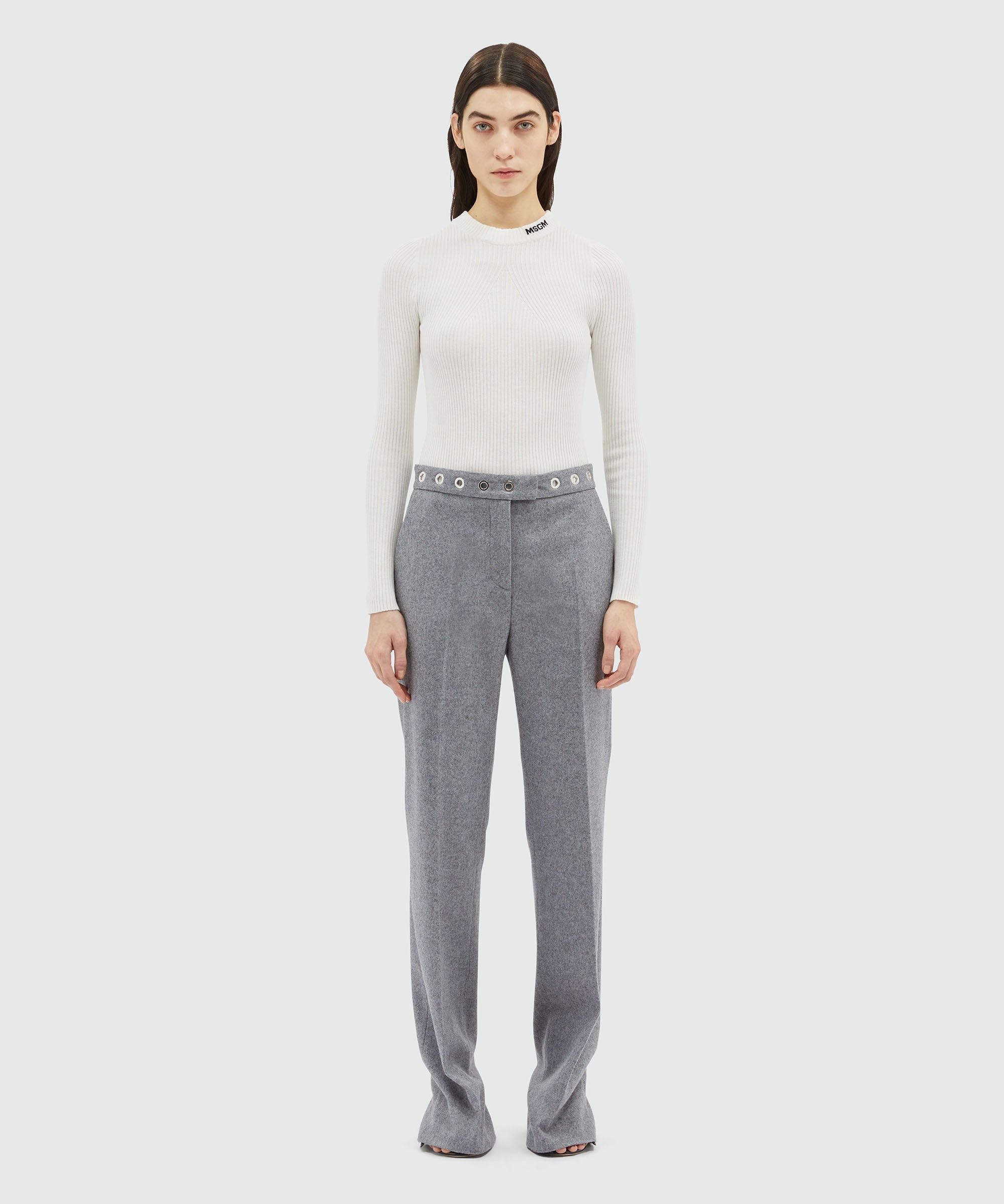 Cream wool pants with studs - 2