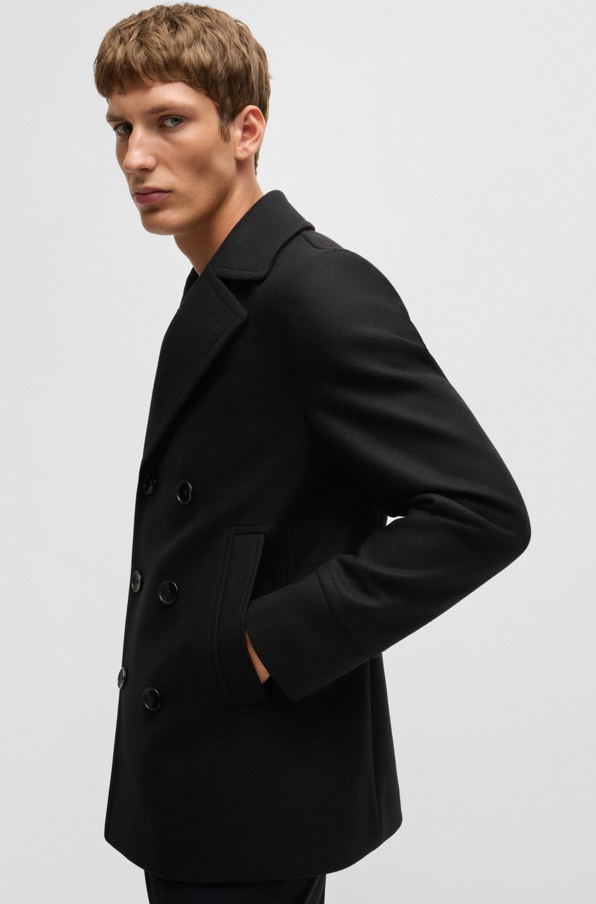 SLIM-FIT DOUBLE-BREASTED SHORT COAT IN WOOL - 6