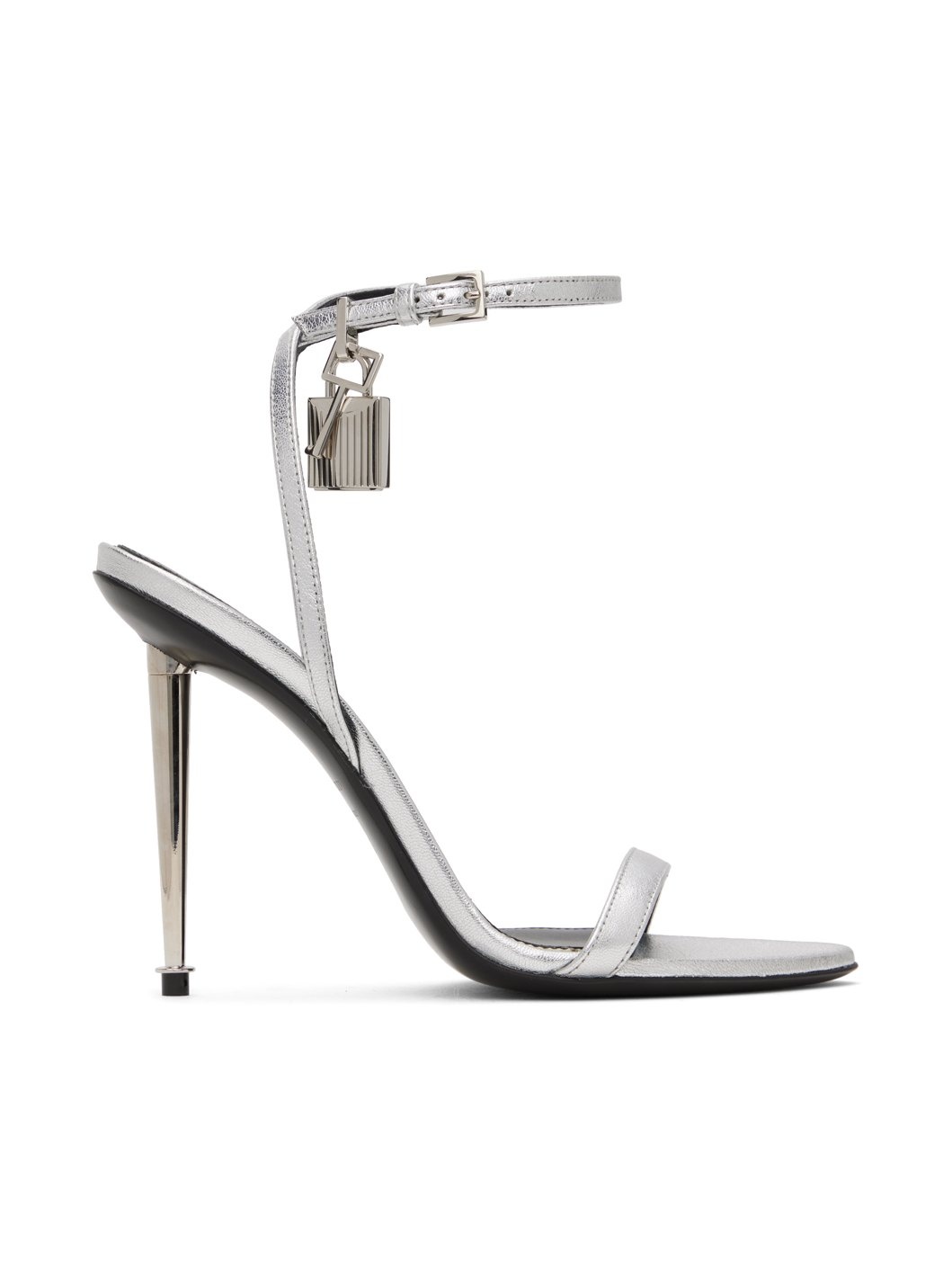 Silver Padlock Pointy Naked Heeled Sandals - 1