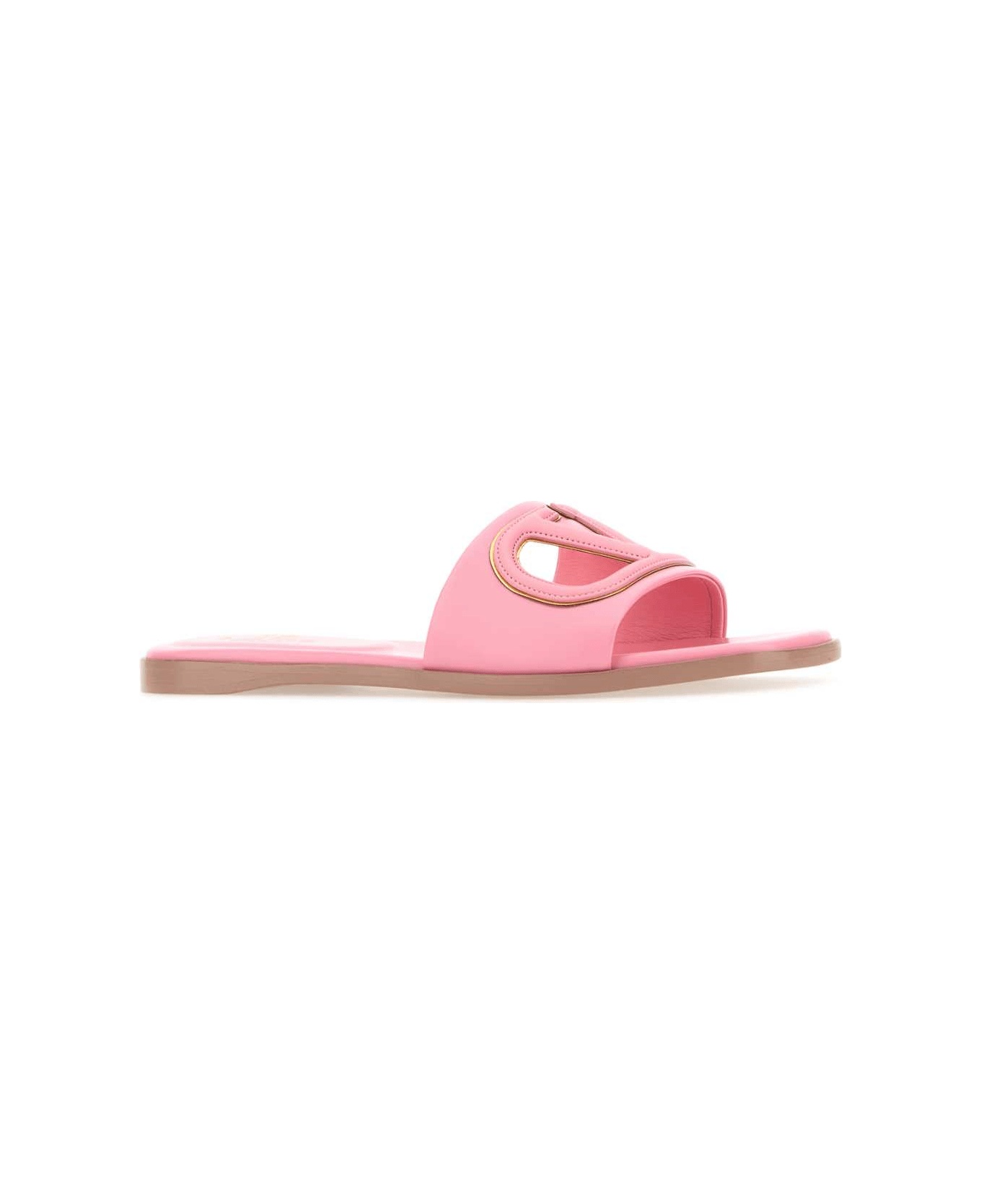 Pink Leather Vlogo Slippers - 2