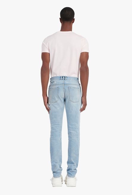 Slim cut ripped light blue denim cotton jeans - 3
