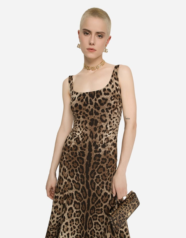 Leopard-print calf-length cady dress - 4