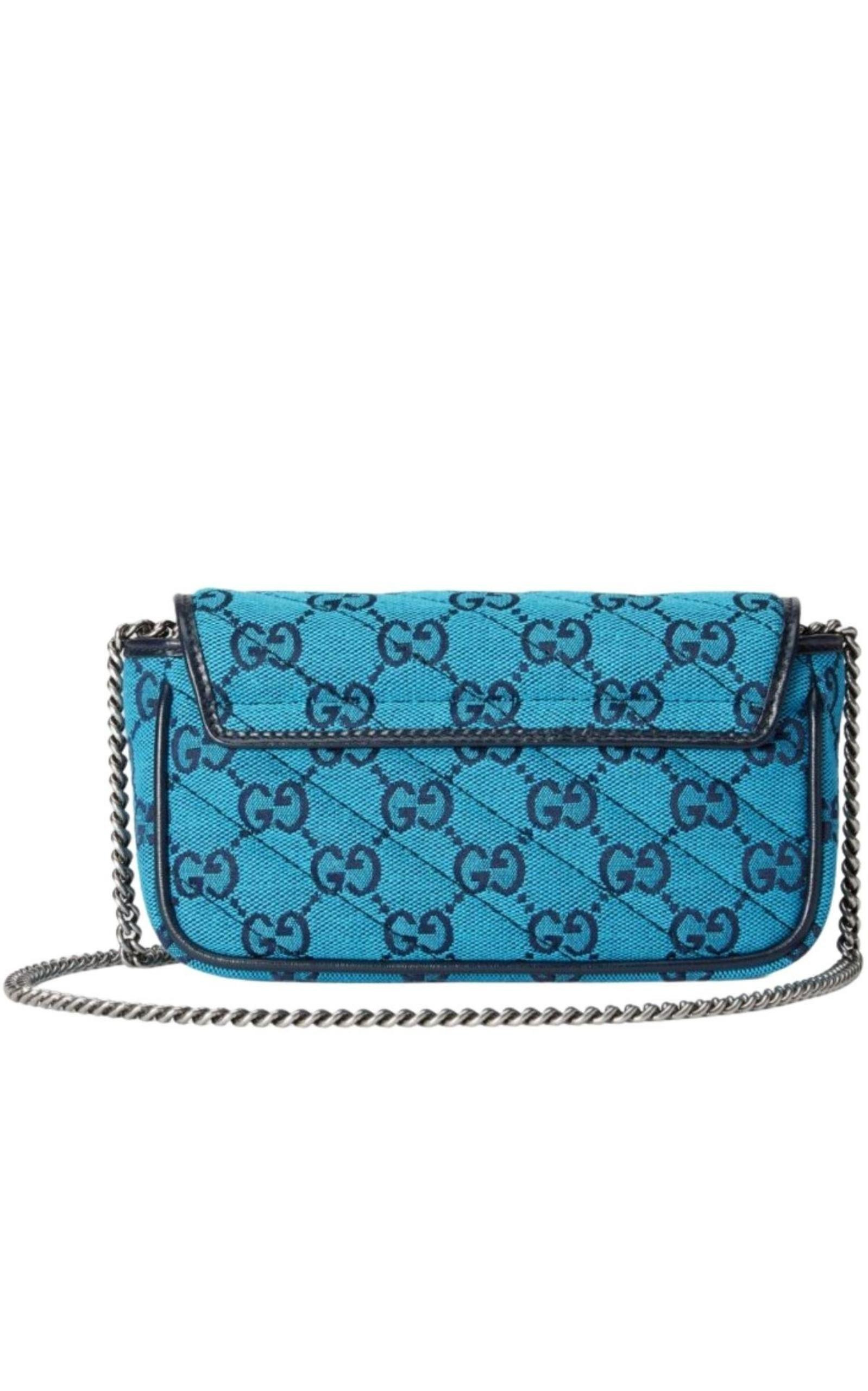 Blue GG Marmont Blue Super Mini Bag - 4