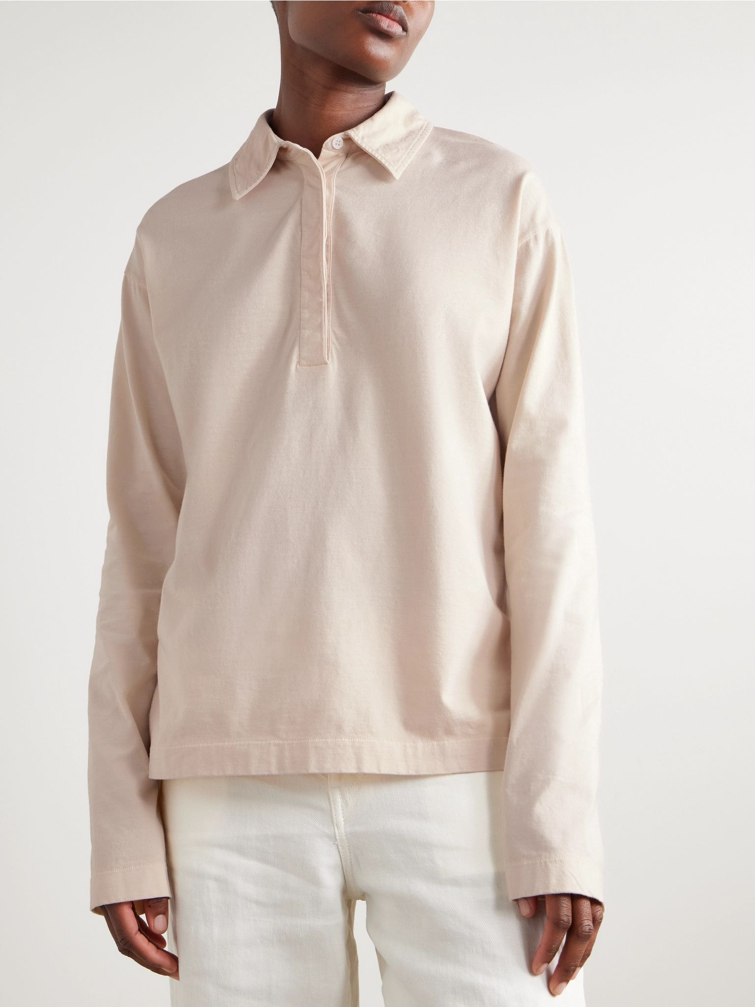 Roddie brushed cotton-jersey polo shirt Neutral - 3