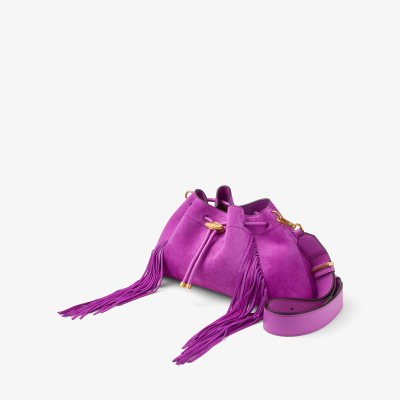 Cinch Medium Violet Orchid Suede Bucket Bag with Fringes 4