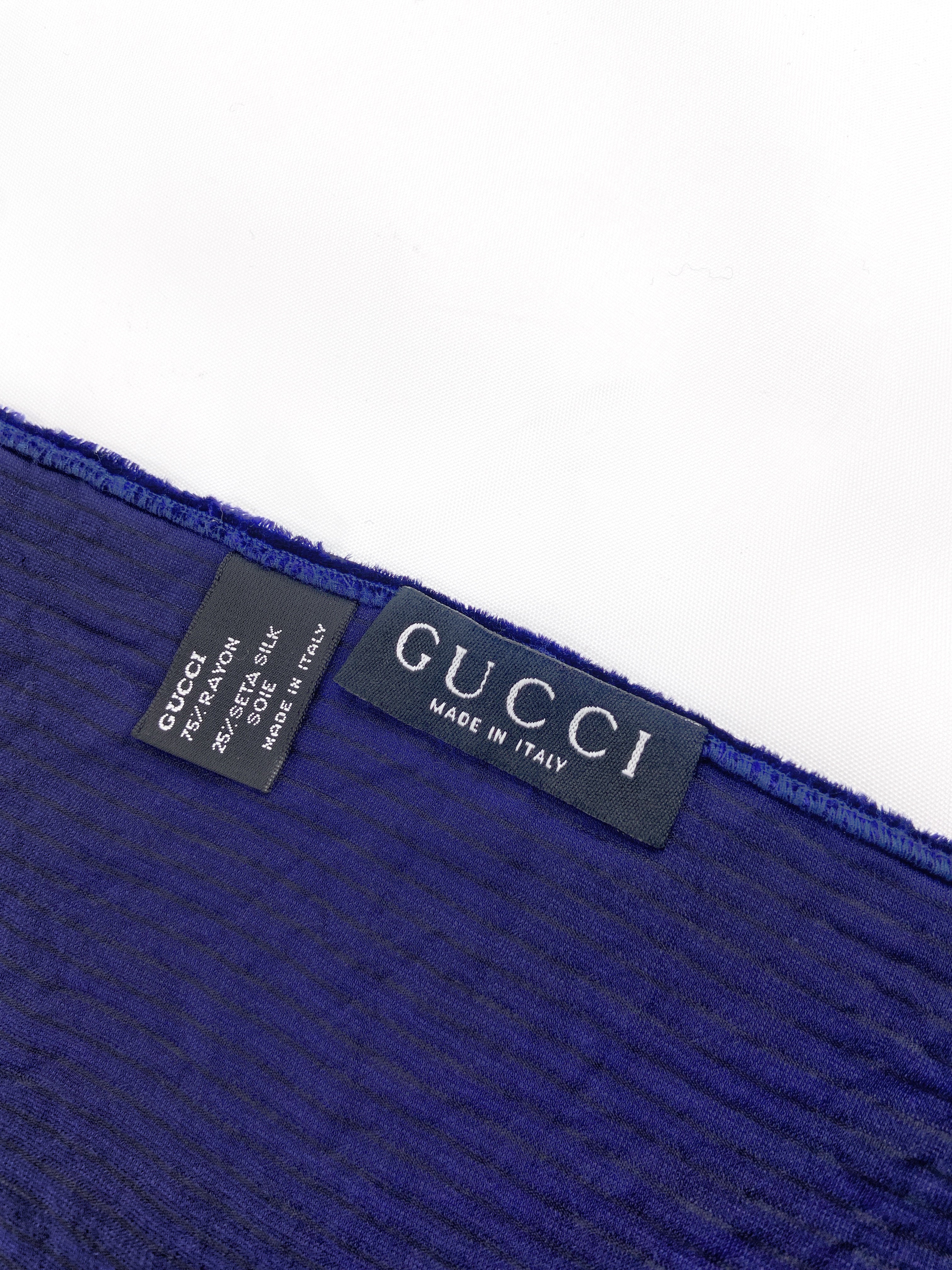 Gucci Fall 1996 Tom Ford Blue Velvet Striped Silk Scarf Neckpiece - 15