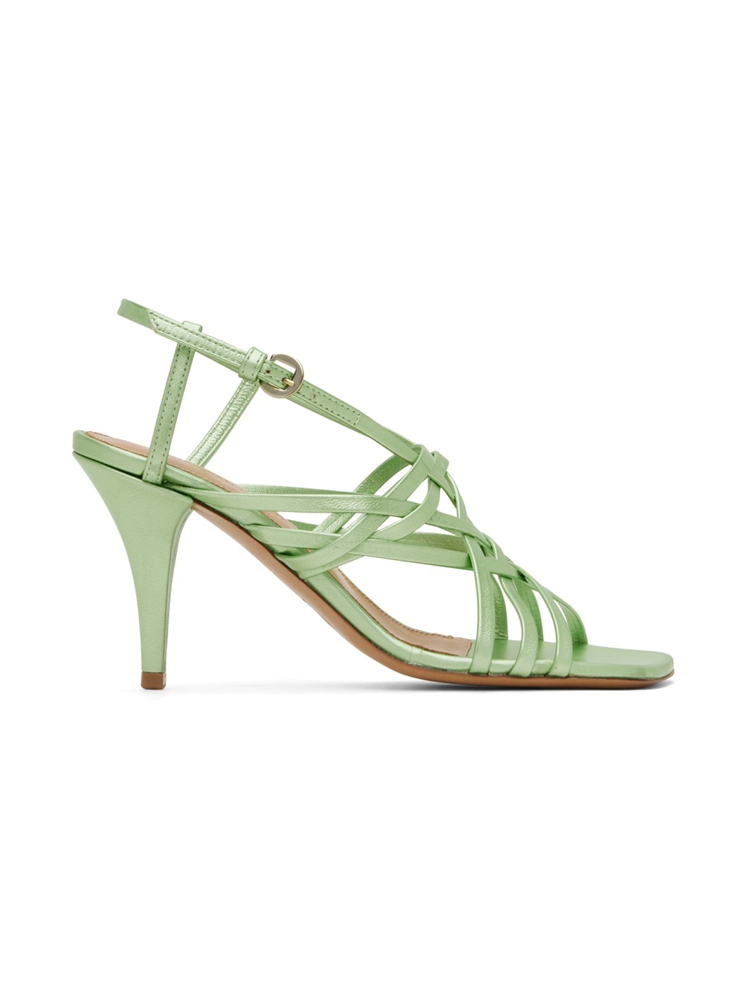 Green Leather Heeled Sandals - 1