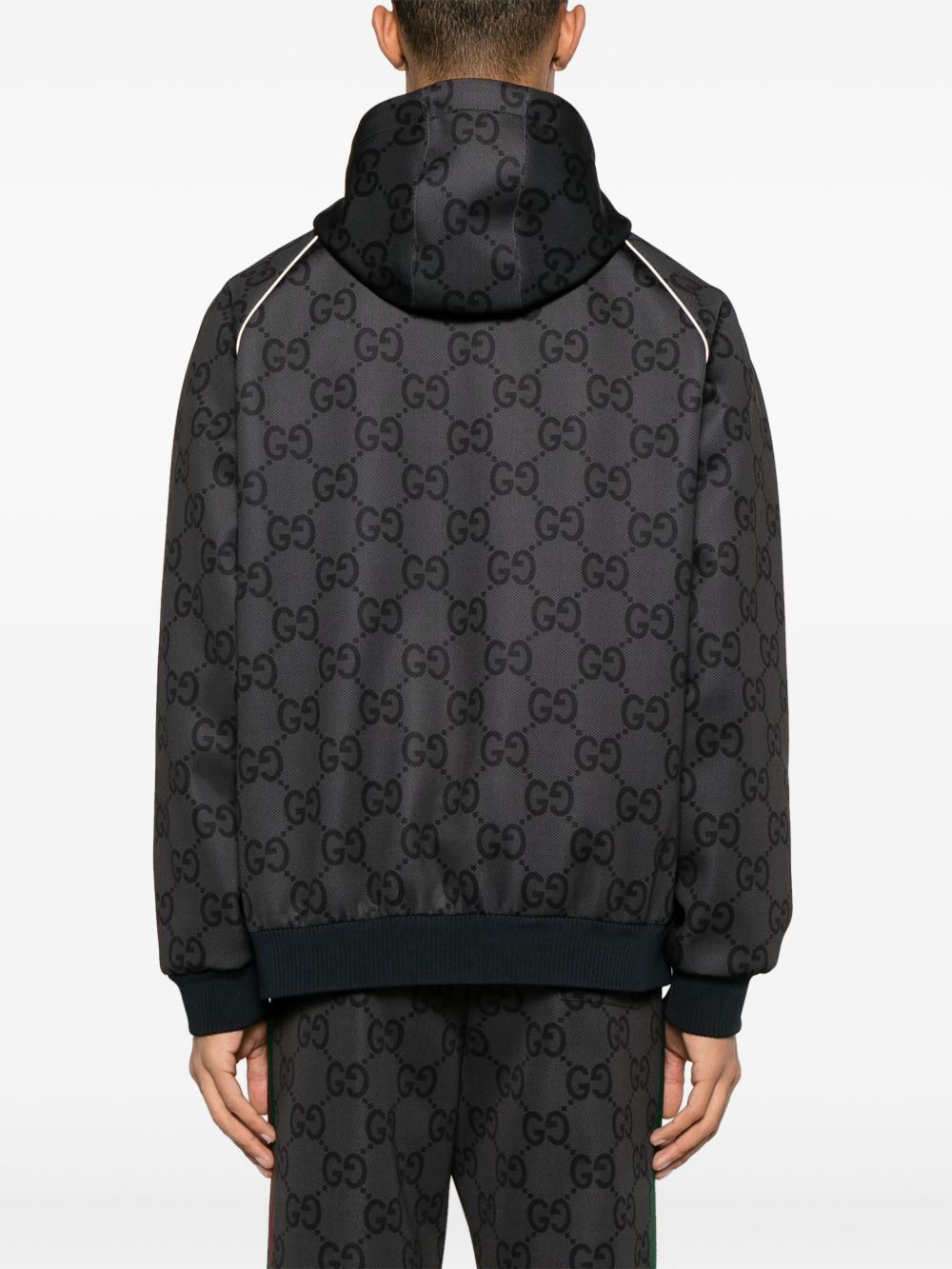 Jumbo GG-pattern Web-striped hooded jacket - 4