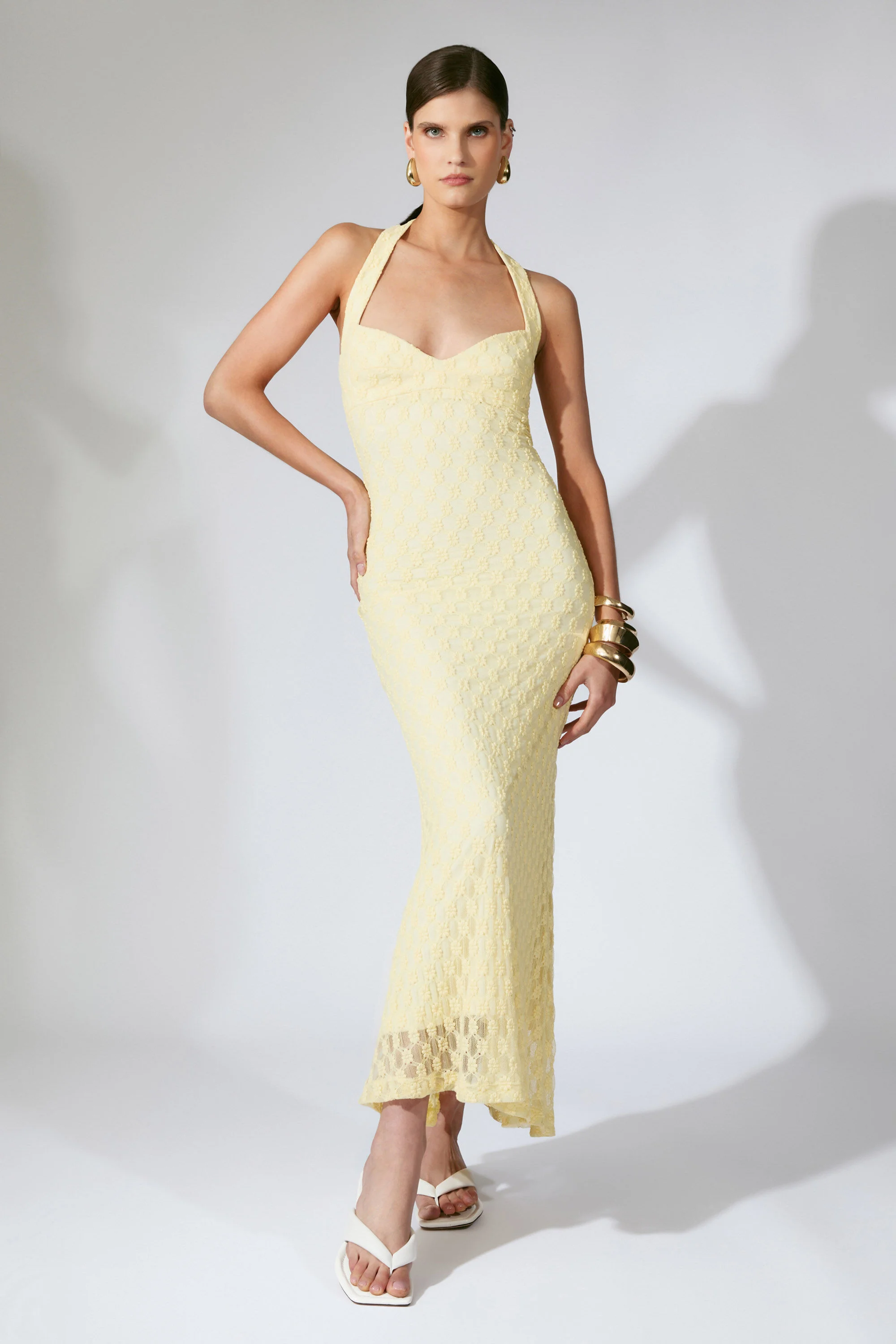 Mariko Halter Neck Midi Dress In Canary Yellow - 1