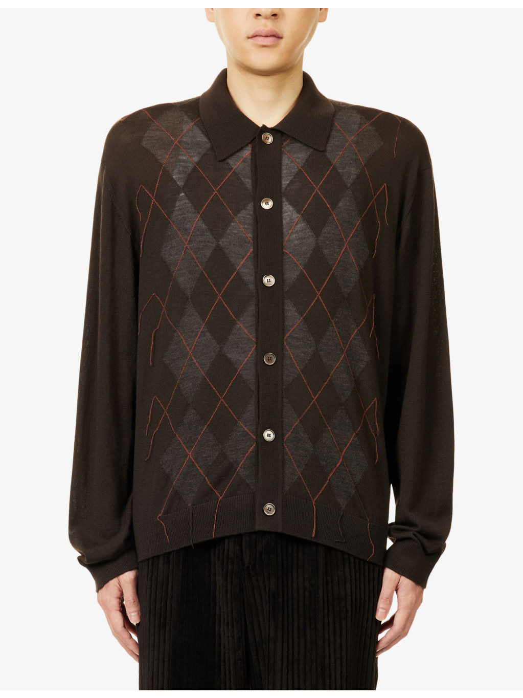 Evening Diamond-Stitch Wool Polo Shirt - 3