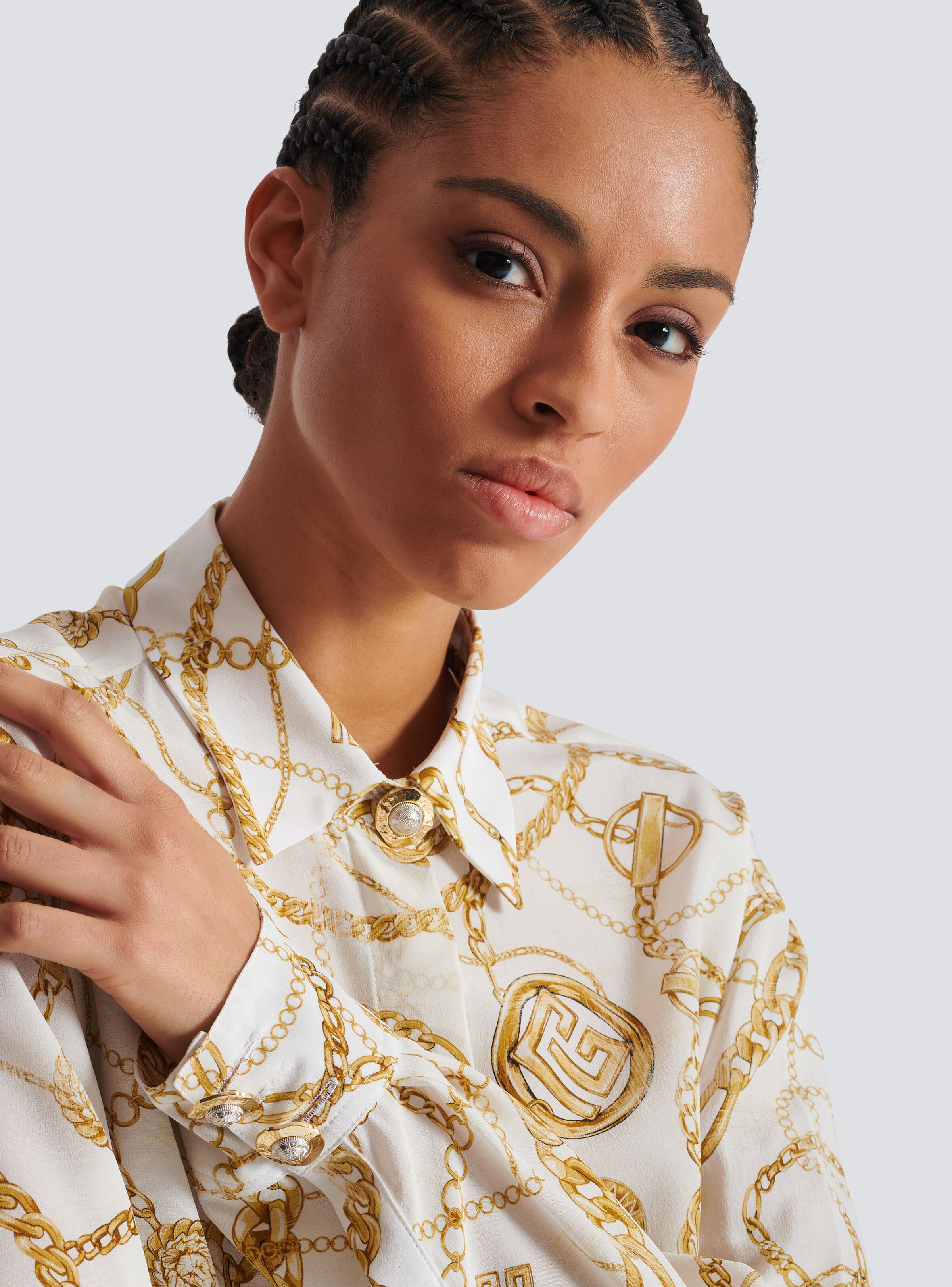 Printed silk shirt with Balmain Chains pattern - 7