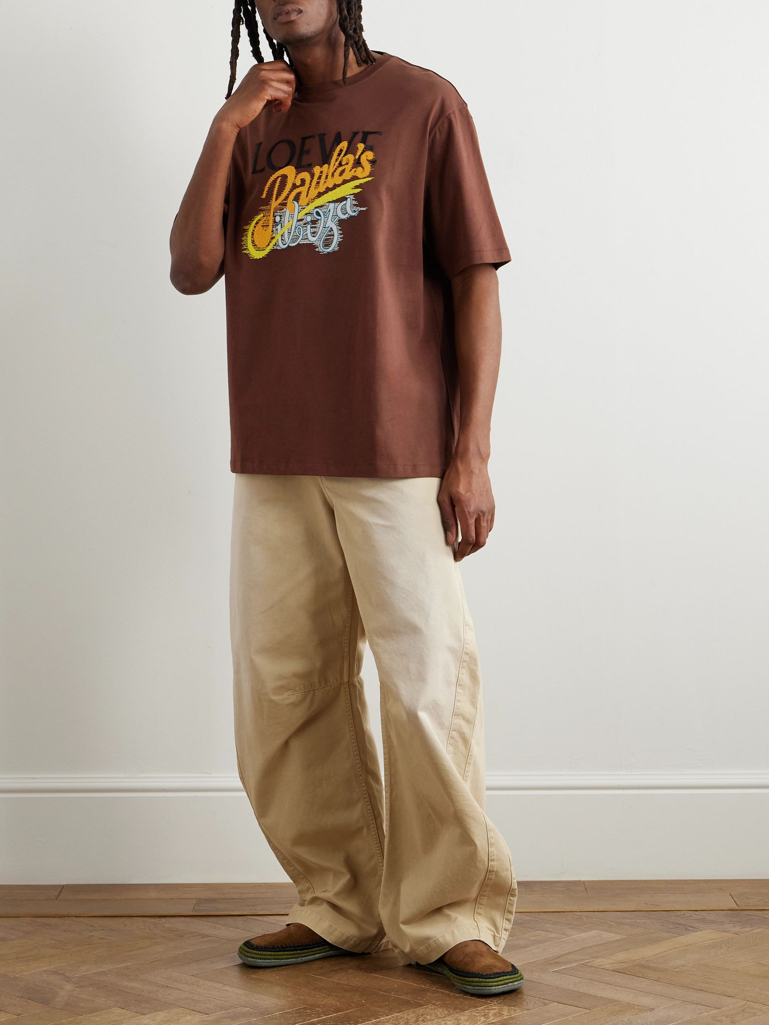 + Paula's Ibiza Logo-Embroidered Cotton-Jersey T-Shirt Brown - 2