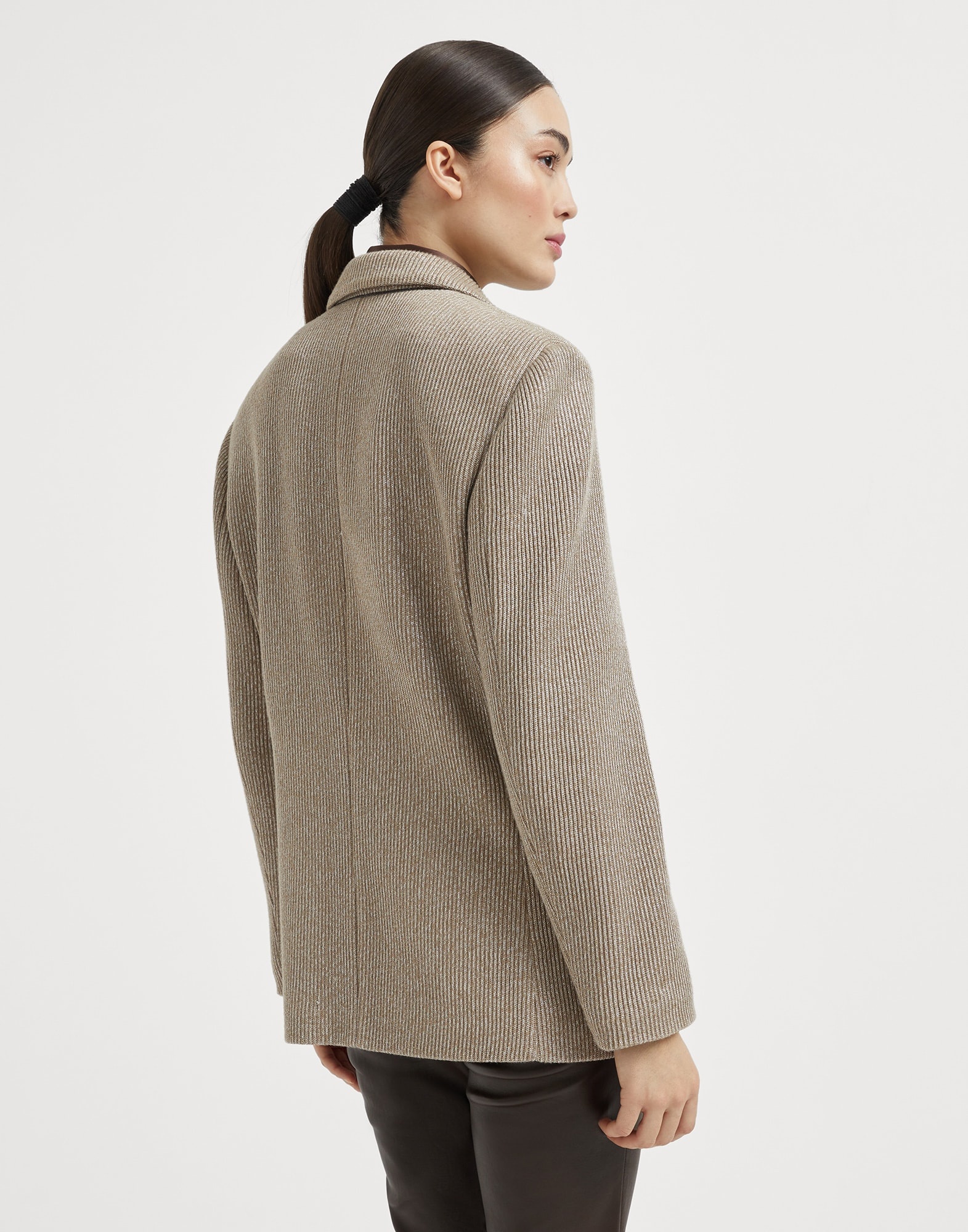 Sparkling cotton and viscose English rib knit blazer with monili - 2