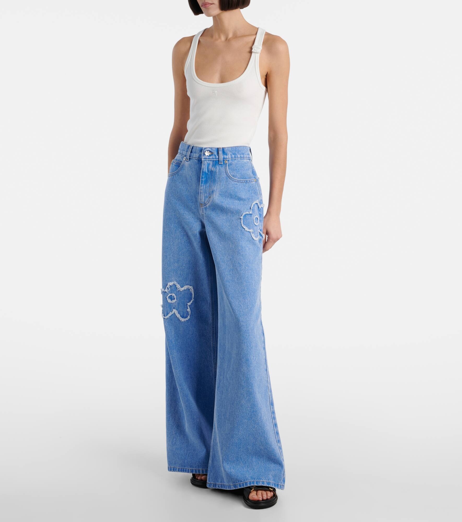 Patch-appliqué wide-leg jeans - 7