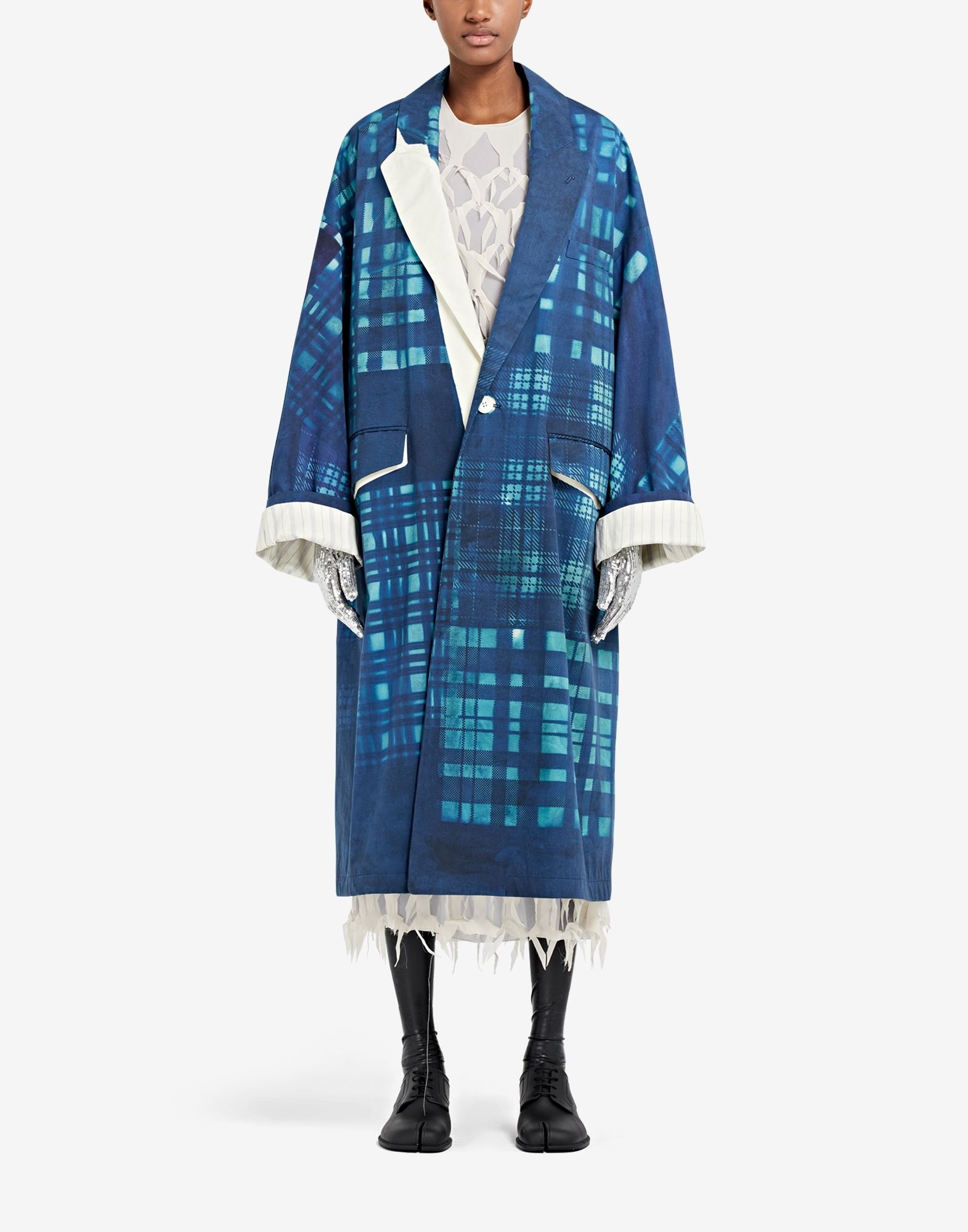 Check Cyanotype Oversized Coat - 2