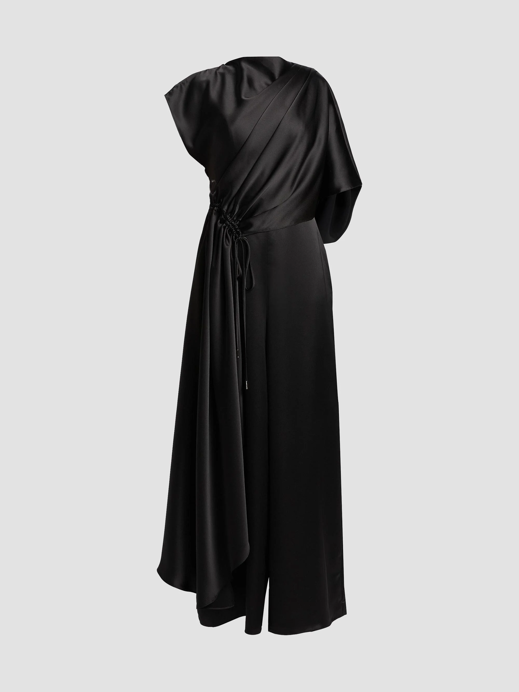 Women's Draped Satin Jumpsuit - Black - 1